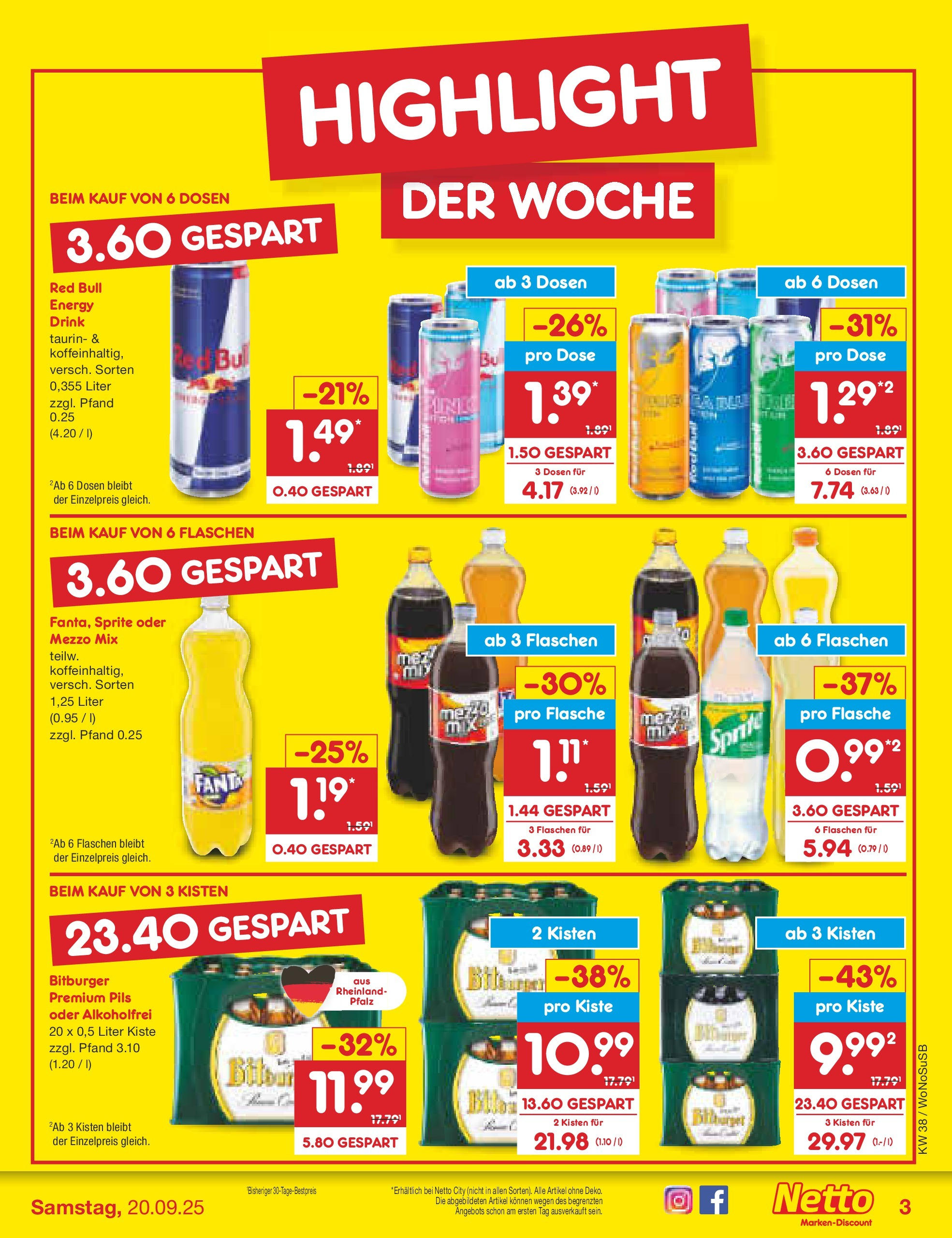 Netto Marken-Discount prospekt Frankfurt am Main (ab 15.09.2025) » Angebote | Seite: 3 | Produkte: Bitburger, Fanta, Sprite, Oder mezzo mix Netto Marken-Discount prospekt Frankfurt am Main (ab 15.09.2025) » Angebote | Seite: 3 | Produkte: Bitburger, Fanta, Sprite, Oder mezzo mix