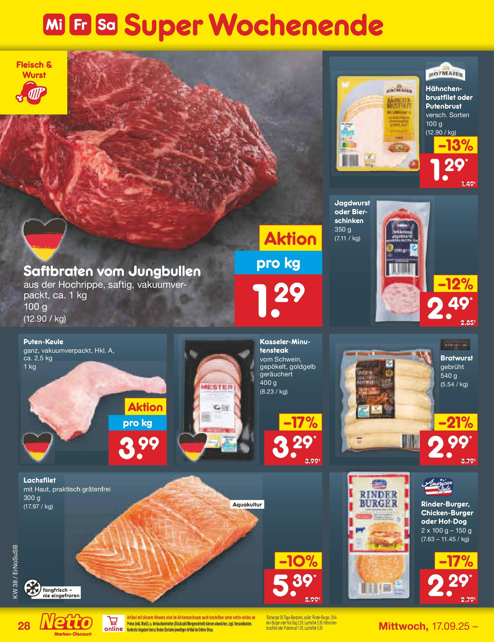 Netto Marken-Discount prospekt Elxleben	 (ab 15.09.2025) » Angebote | Seite: 34 | Produkte: Bier, Burger, Wurst, Fleisch