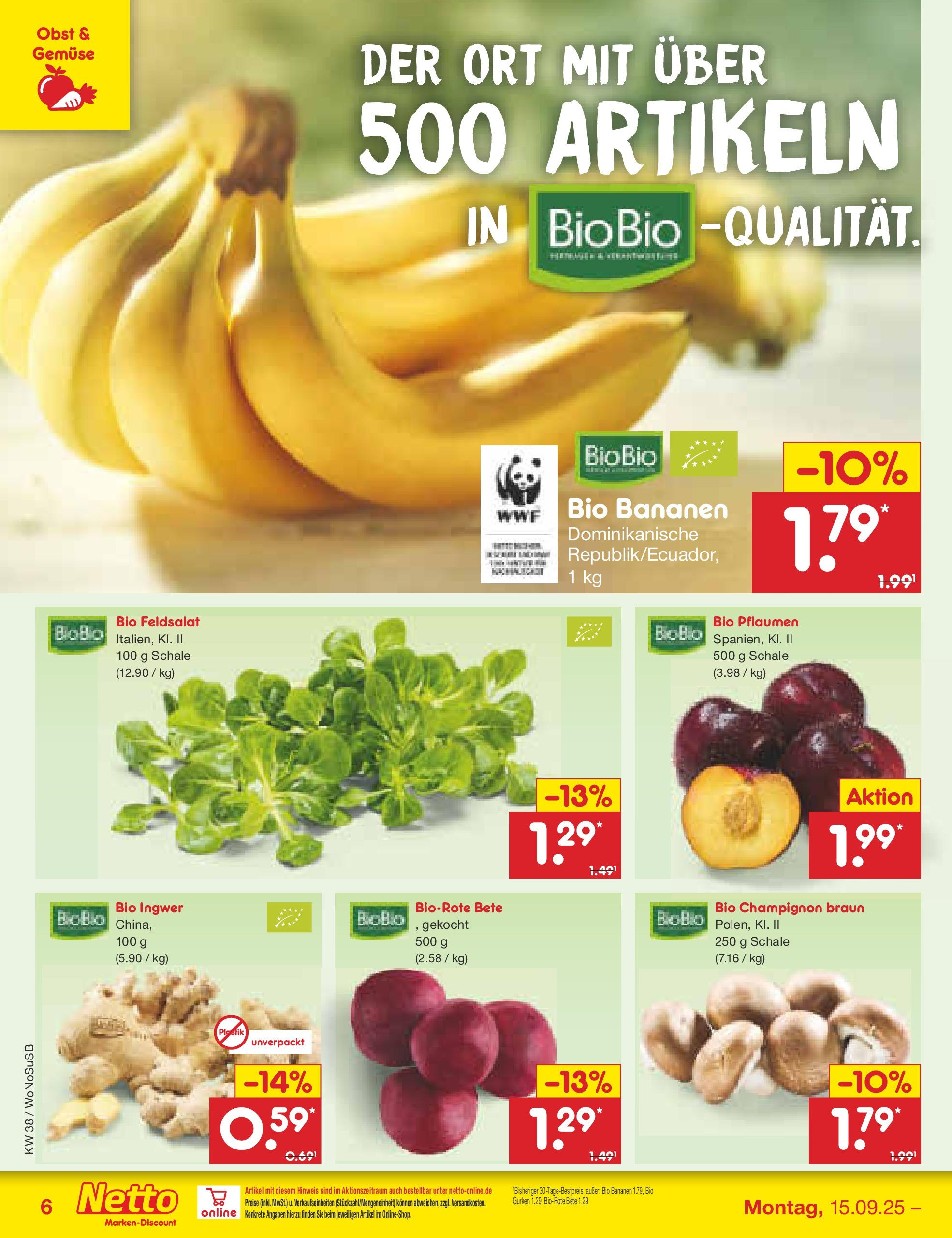 Netto Marken-Discount prospekt Frankfurt am Main (ab 15.09.2025) » Angebote | Seite: 6 | Produkte: Pflaumen, Bananen, Obst, Gurken Netto Marken-Discount prospekt Frankfurt am Main (ab 15.09.2025) » Angebote | Seite: 6 | Produkte: Pflaumen, Bananen, Obst, Gurken