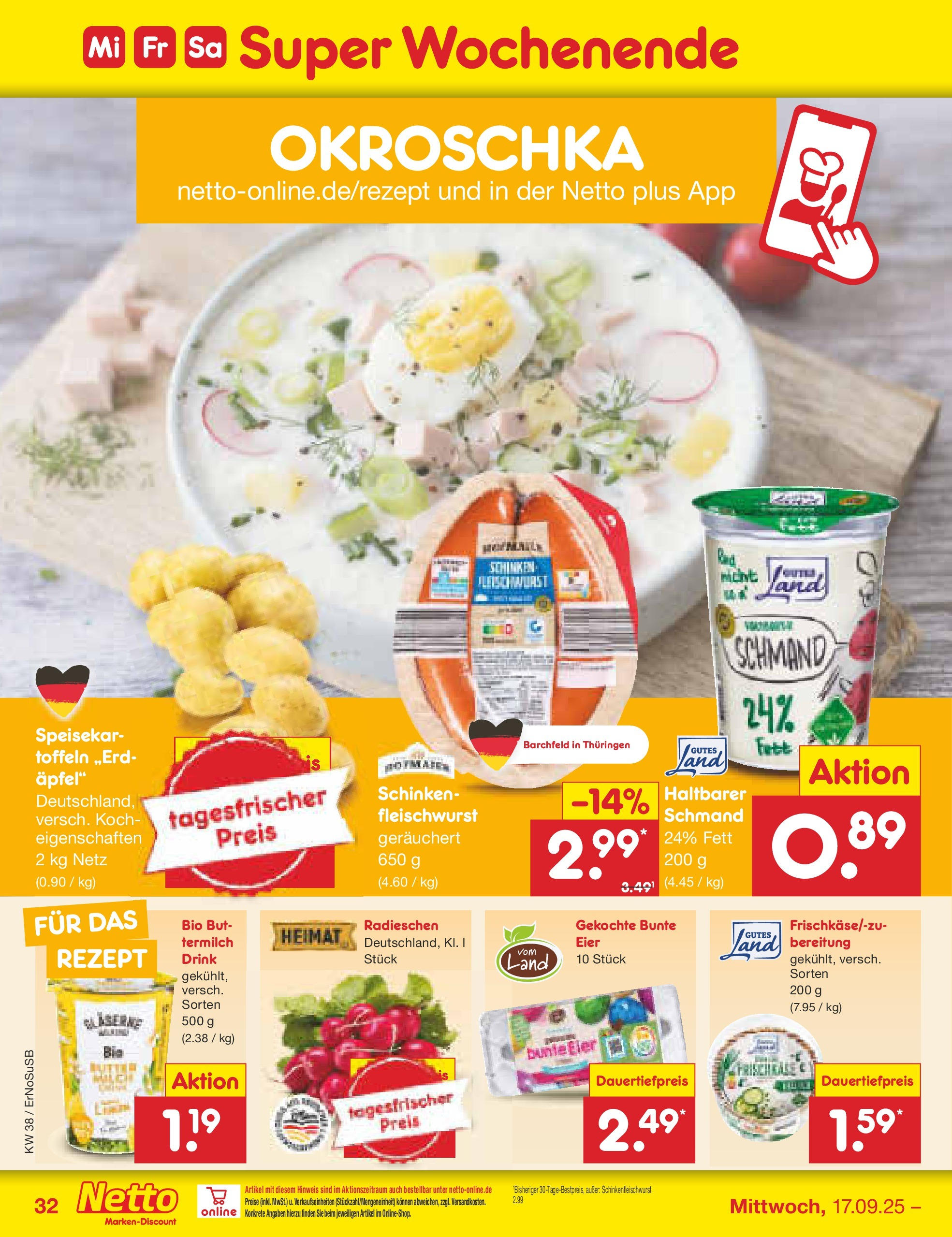 Netto Marken-Discount prospekt Elxleben	 (ab 15.09.2025) » Angebote | Seite: 38 | Produkte: Eier, Äpfel, Schinken