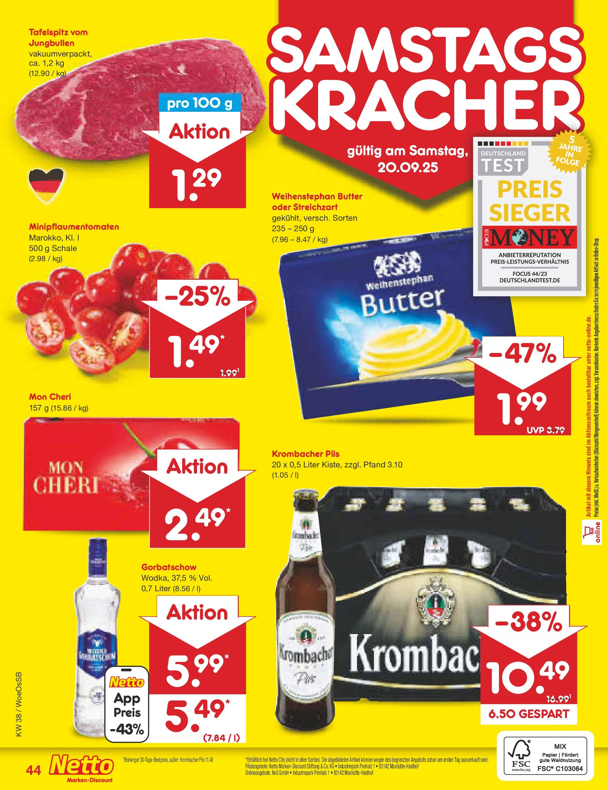 Netto Marken-Discount prospekt Gemmingen (ab 14.09.2025) » Angebote | Seite: 51 | Produkte: Tafelspitz, Butter, Pils, Krombacher Netto Marken-Discount prospekt Gemmingen (ab 14.09.2025) » Angebote | Seite: 51 | Produkte: Tafelspitz, Butter, Pils, Krombacher