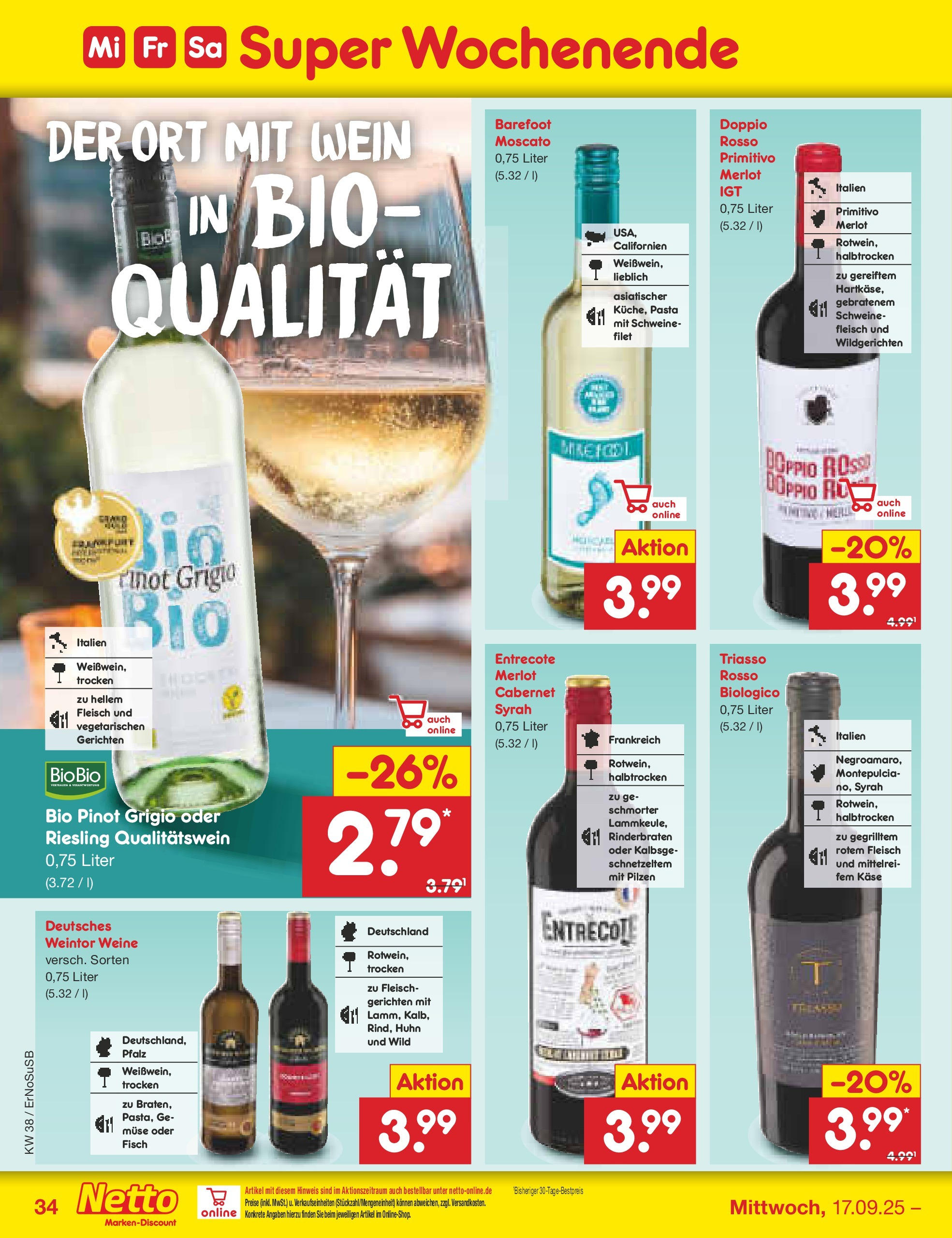 Netto Marken-Discount prospekt Elxleben	 (ab 15.09.2025) » Angebote | Seite: 40 | Produkte: Rinderbraten, Käse, Fisch, Wein