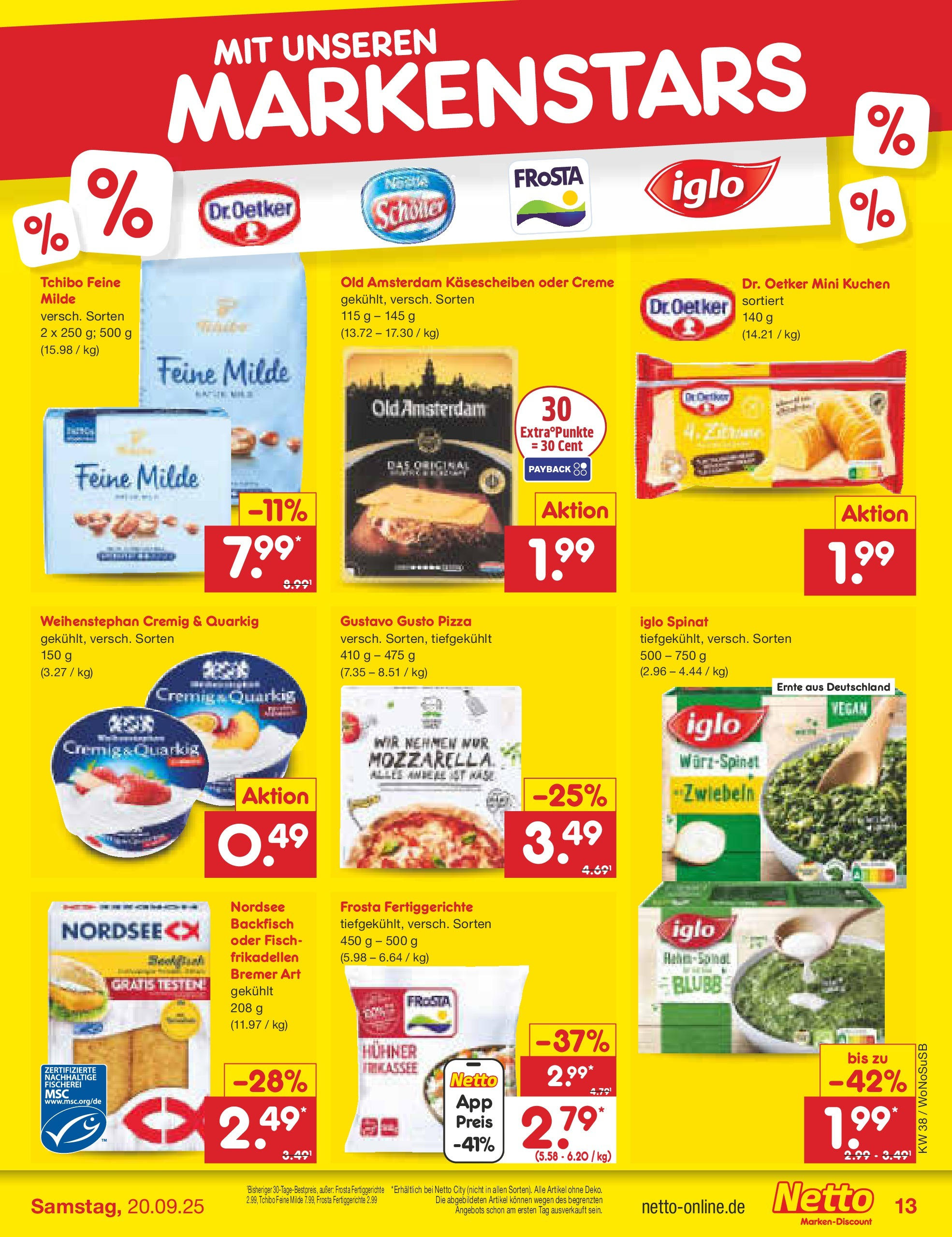 Netto Marken-Discount prospekt Frankfurt am Main (ab 15.09.2025) » Angebote | Seite: 13 | Produkte: Gustavo gusto, Mozzarella, Iglo, Fisch Netto Marken-Discount prospekt Frankfurt am Main (ab 15.09.2025) » Angebote | Seite: 13 | Produkte: Gustavo gusto, Mozzarella, Iglo, Fisch