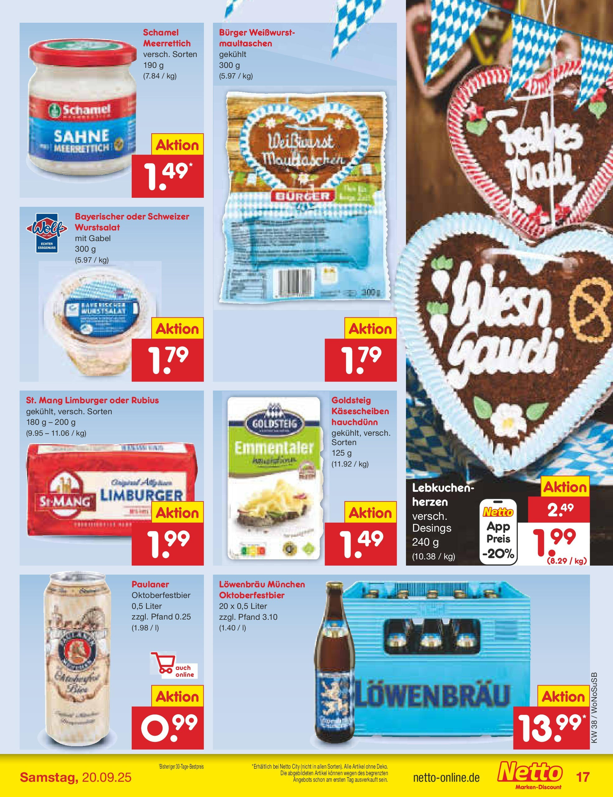 Netto Marken-Discount prospekt Frankfurt am Main (ab 15.09.2025) » Angebote | Seite: 17 | Produkte: Burger, Weißwurst, Maultaschen, Paulaner Netto Marken-Discount prospekt Frankfurt am Main (ab 15.09.2025) » Angebote | Seite: 17 | Produkte: Burger, Weißwurst, Maultaschen, Paulaner
