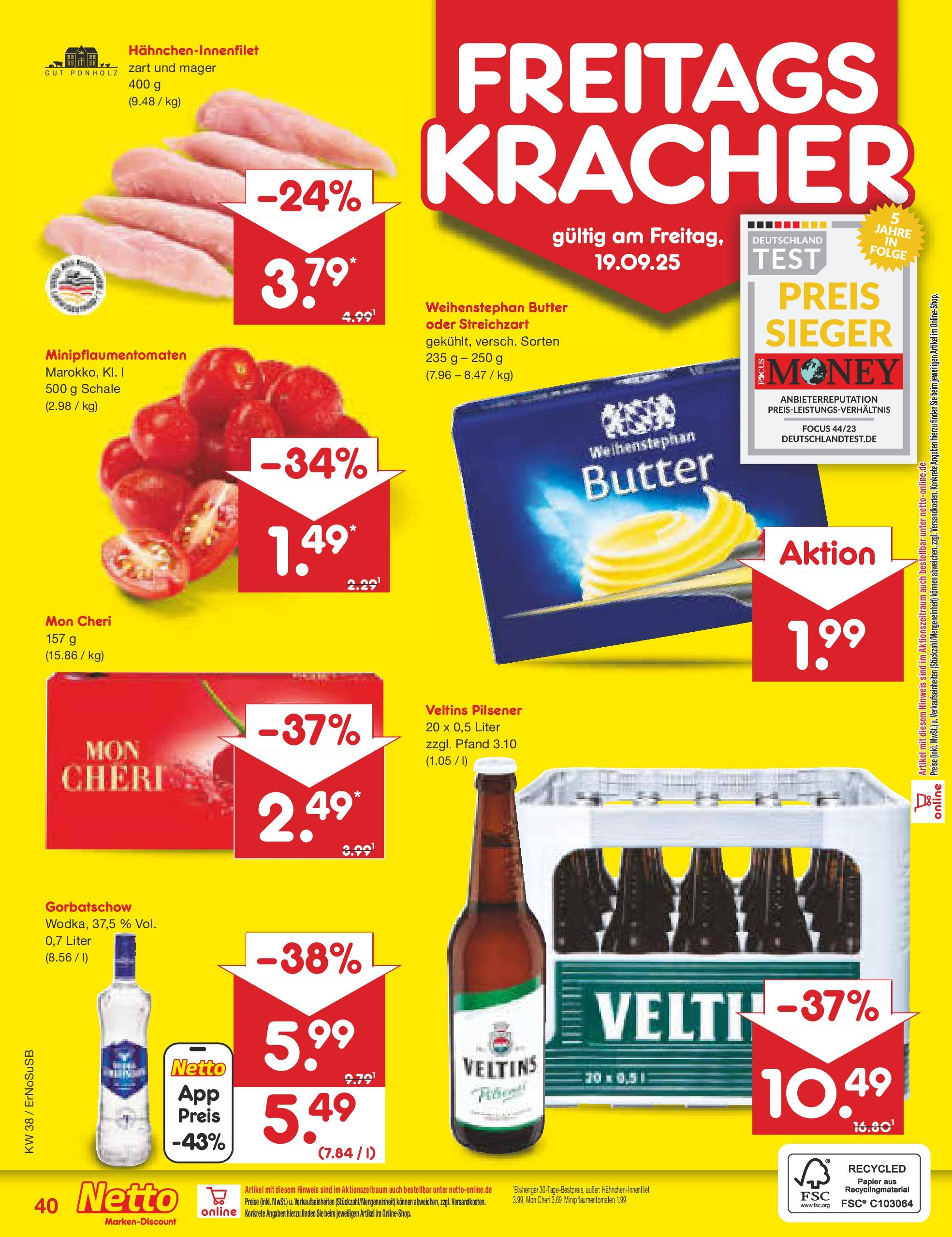Netto Marken-Discount prospekt Elxleben	 (ab 15.09.2025) » Angebote | Seite: 49 | Produkte: Butter, Weihenstephan butter, Veltins, Mon cheri