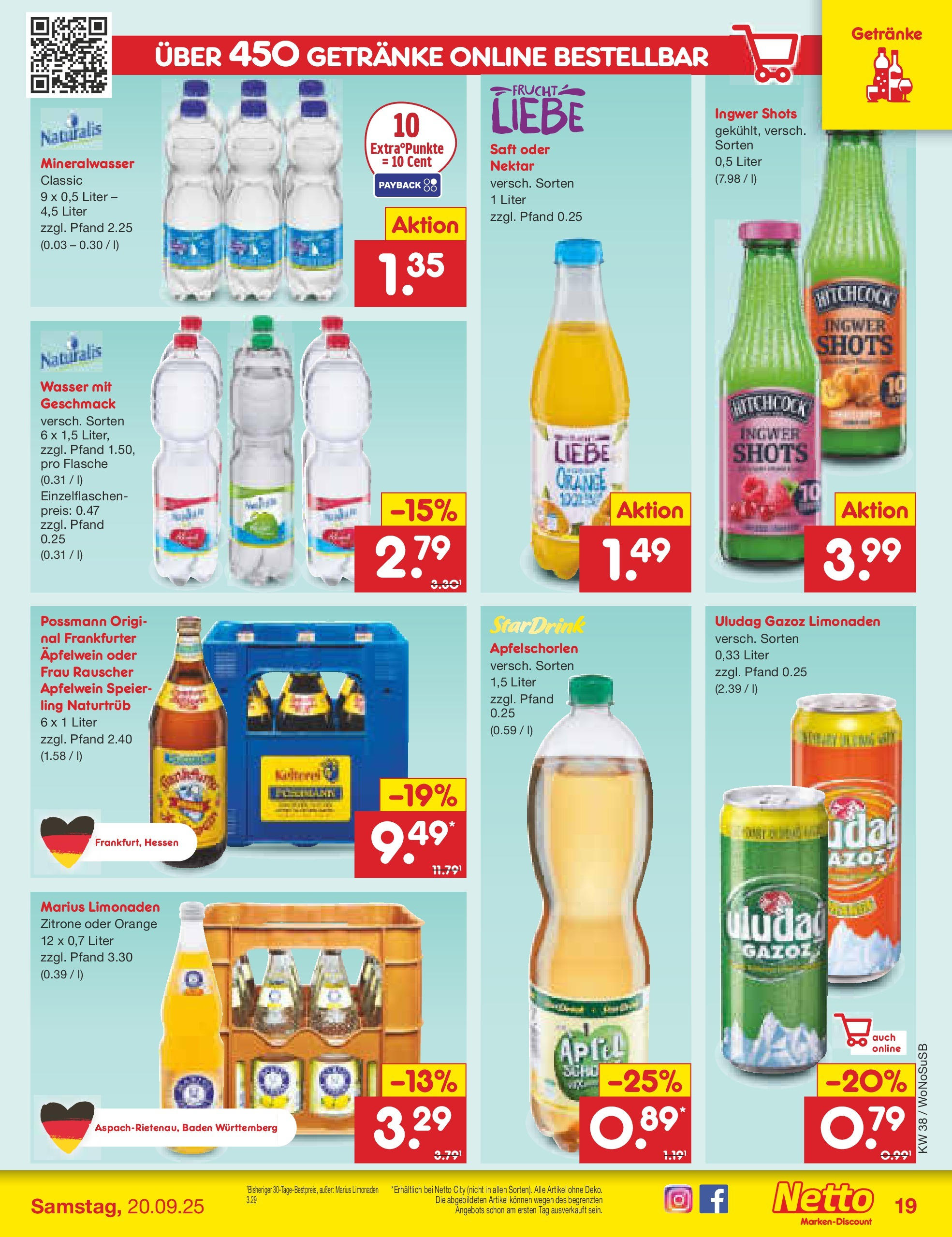 Netto Marken-Discount prospekt Frankfurt am Main (ab 15.09.2025) » Angebote | Seite: 19 | Produkte: Äpfel, Mineralwasser, Wasser, Zitrone Netto Marken-Discount prospekt Frankfurt am Main (ab 15.09.2025) » Angebote | Seite: 19 | Produkte: Äpfel, Mineralwasser, Wasser, Zitrone