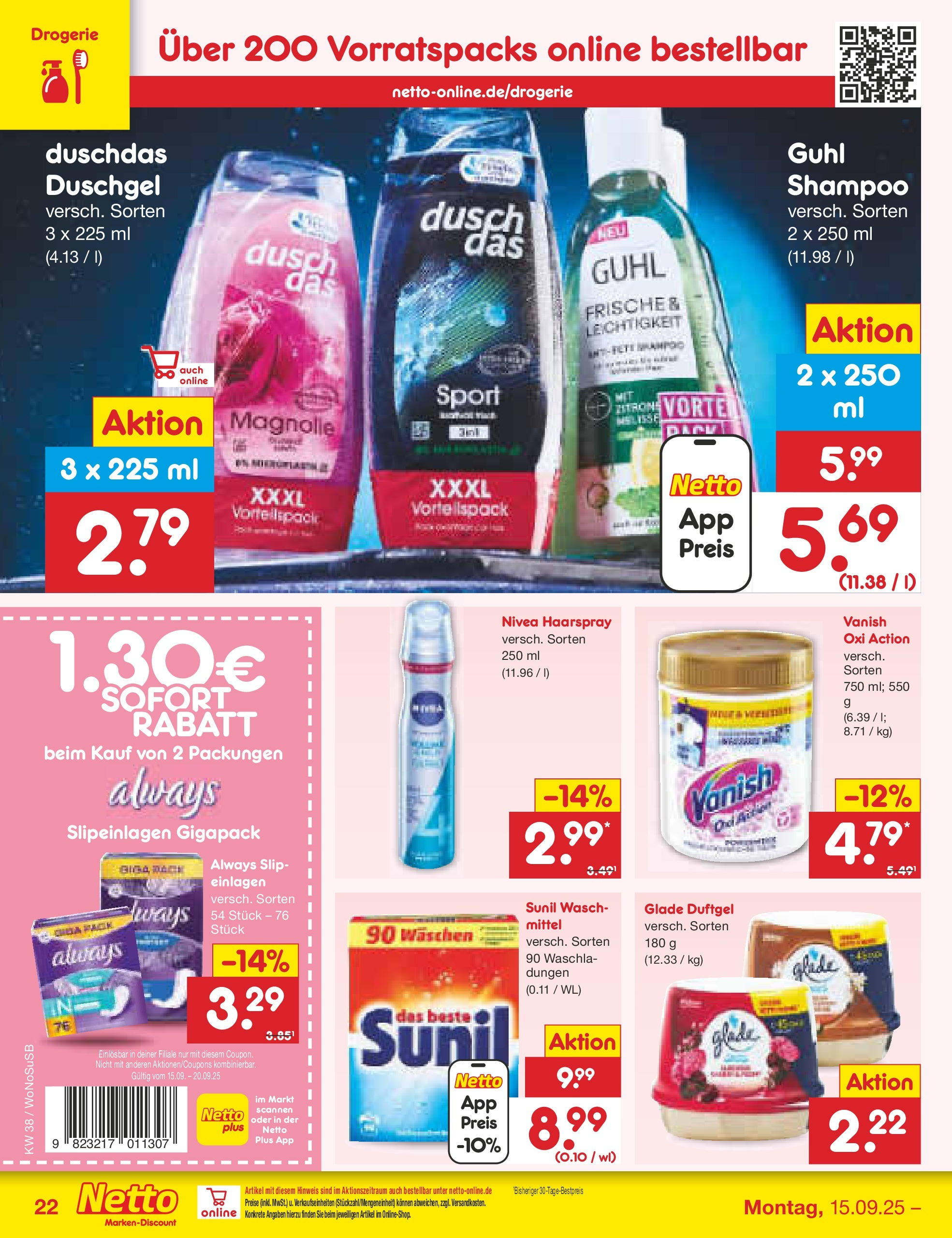 Netto Marken-Discount prospekt Frankfurt am Main (ab 15.09.2025) » Angebote | Seite: 24 | Produkte: Shampoo, Haarspray, Duschgel, Slip Netto Marken-Discount prospekt Frankfurt am Main (ab 15.09.2025) » Angebote | Seite: 24 | Produkte: Shampoo, Haarspray, Duschgel, Slip