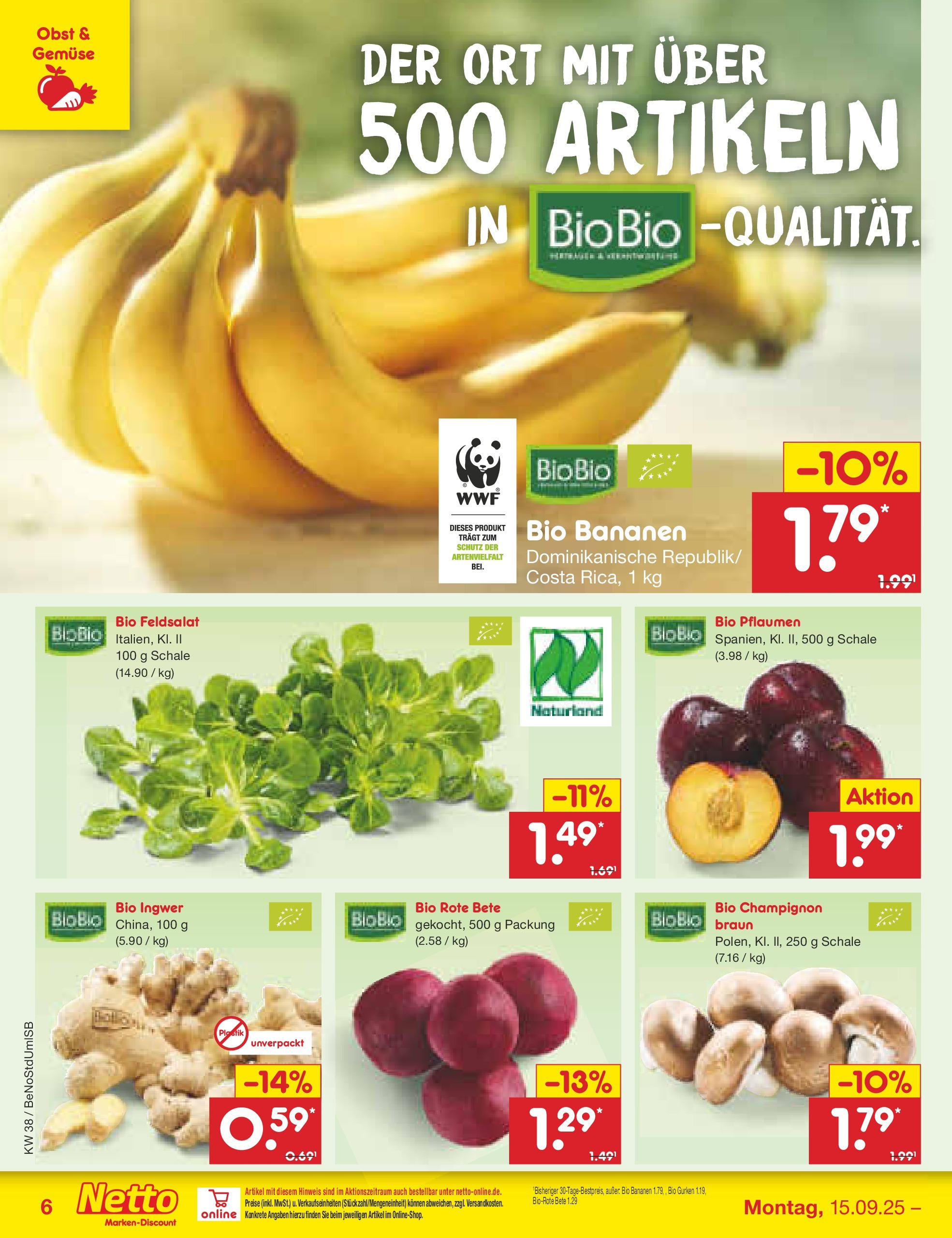 Netto Marken-Discount prospekt Berlin-Spandau	 (ab 15.09.2025) » Angebote | Seite: 6 | Produkte: Pflaumen, Gemüse, Obst, Gurken