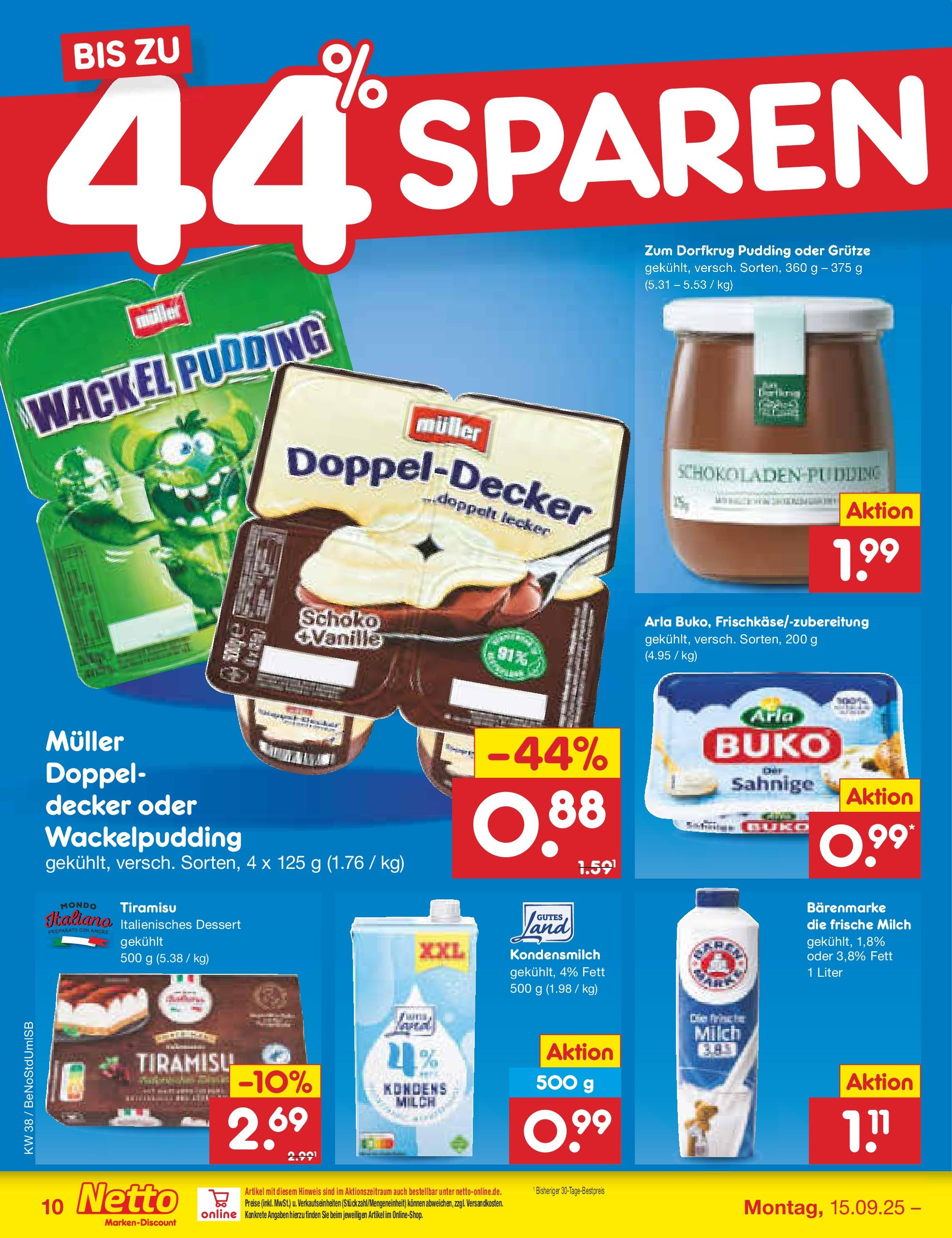 Netto Marken-Discount prospekt Berlin-Spandau	 (ab 15.09.2025) » Angebote | Seite: 10 | Produkte: Milch, Pudding