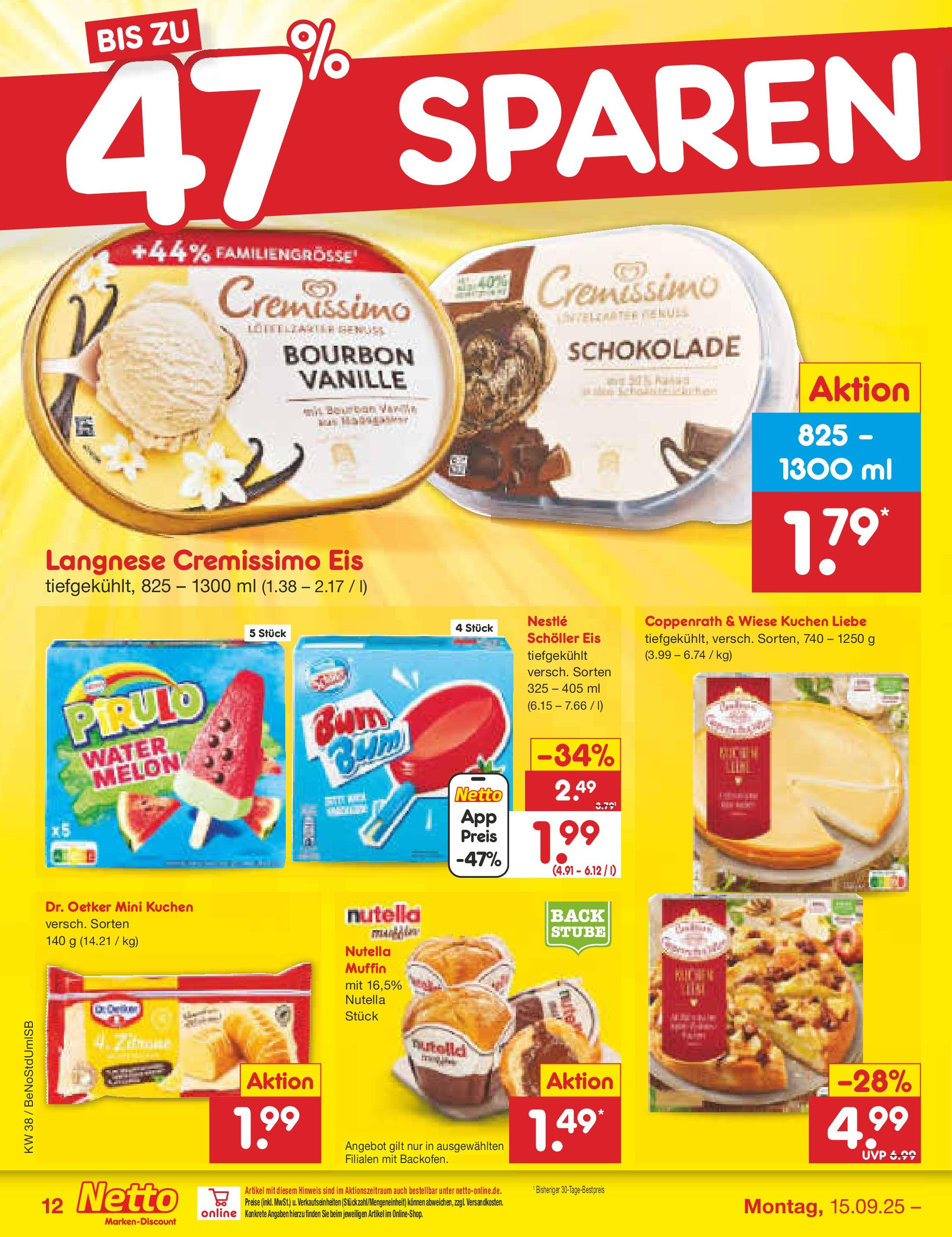 Netto Marken-Discount prospekt Berlin-Spandau	 (ab 15.09.2025) » Angebote | Seite: 12 | Produkte: Langnese, Langnese cremissimo, Cremissimo, Eis