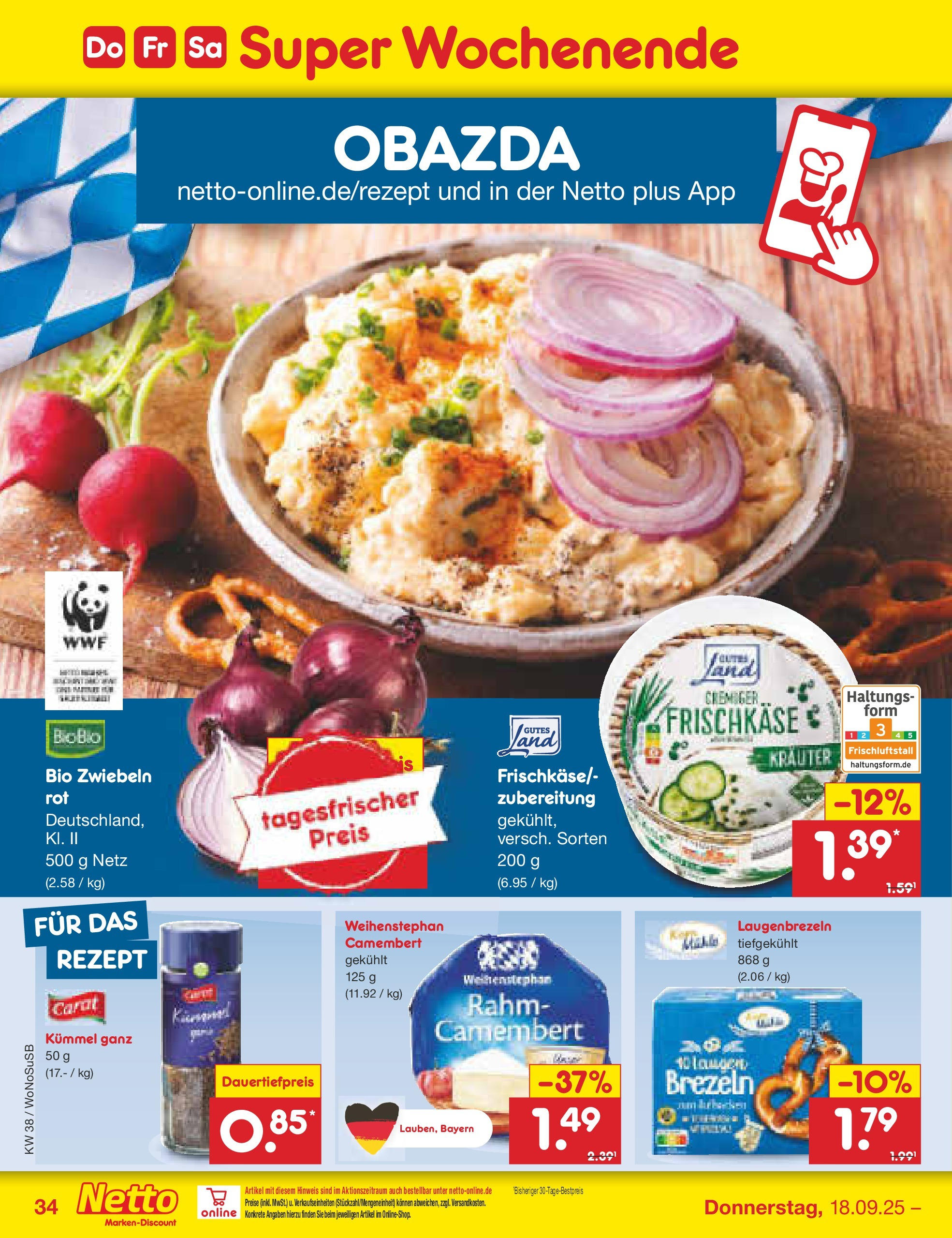 Netto Marken-Discount prospekt Frankfurt am Main (ab 15.09.2025) » Angebote | Seite: 38 | Produkte: Zwiebeln, Frischkase Netto Marken-Discount prospekt Frankfurt am Main (ab 15.09.2025) » Angebote | Seite: 38 | Produkte: Zwiebeln, Frischkase