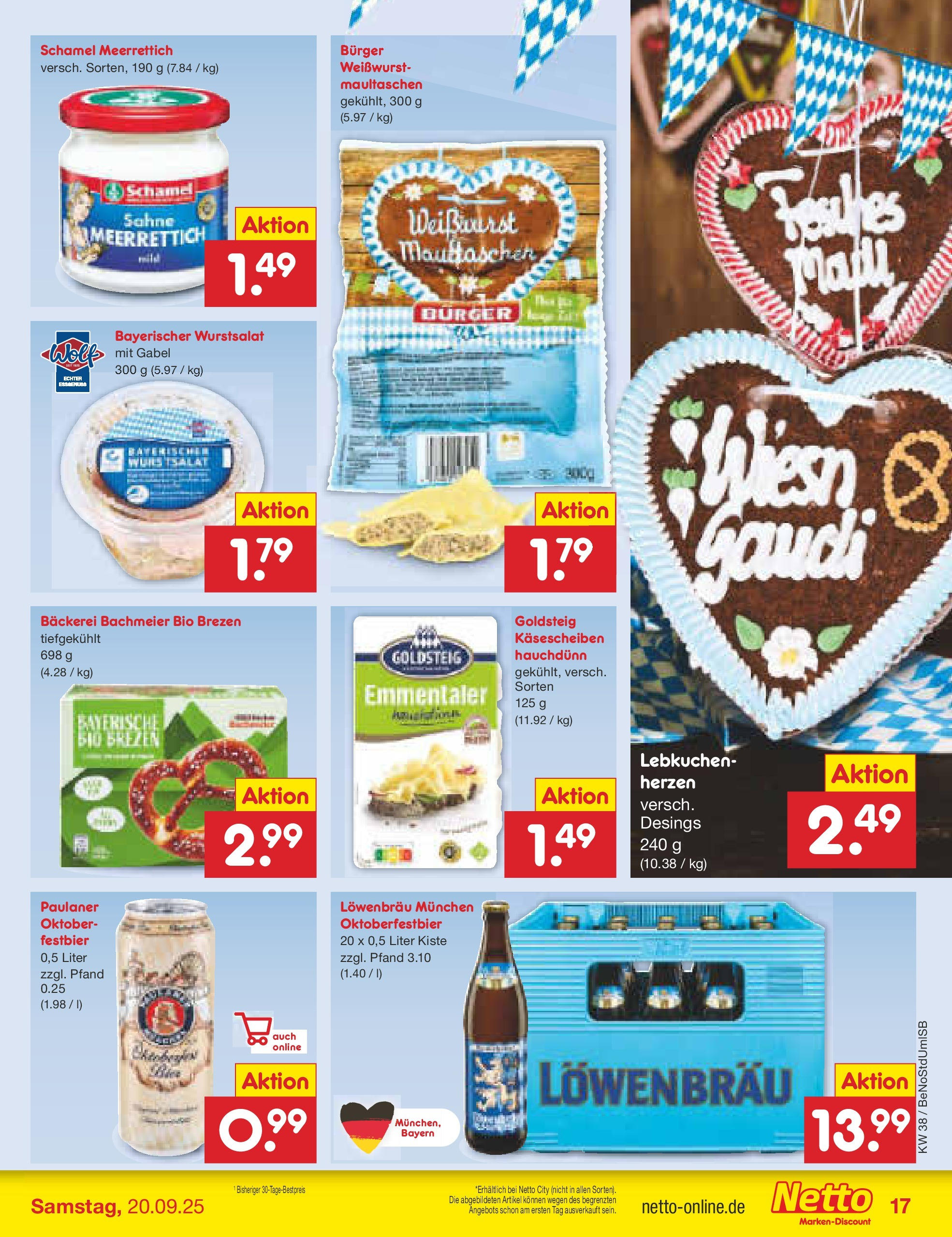 Netto Marken-Discount prospekt Berlin-Spandau	 (ab 15.09.2025) » Angebote | Seite: 17 | Produkte: Weißwurst, Maultaschen, Sahne, Paulaner