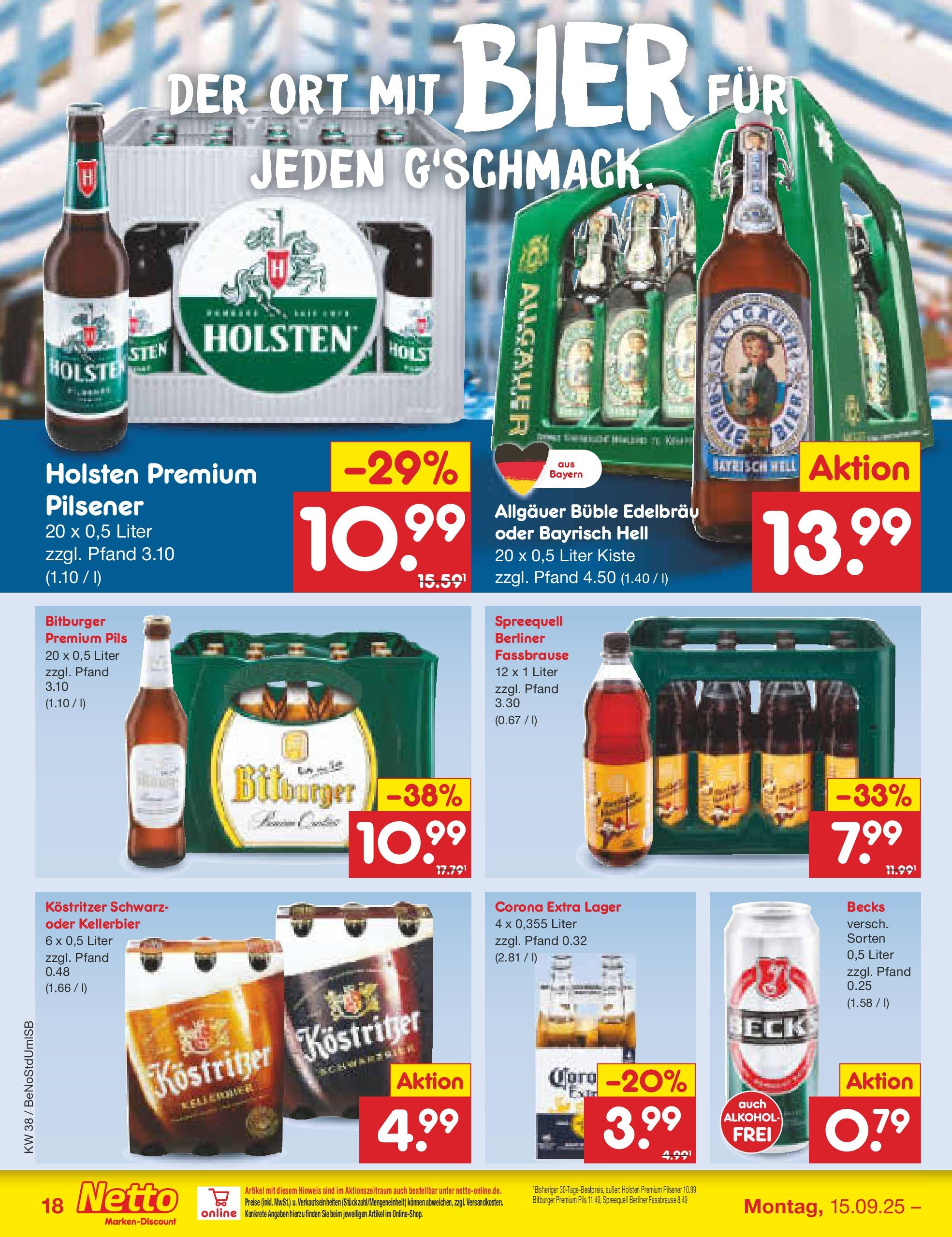 Netto Marken-Discount prospekt Berlin-Spandau	 (ab 15.09.2025) » Angebote | Seite: 18 | Produkte: Berliner, Bitburger, Kostritzer, Bier