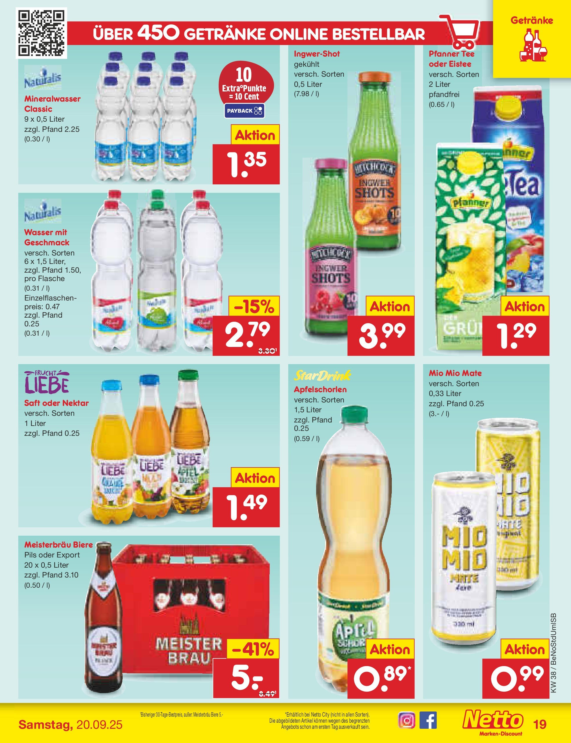 Netto Marken-Discount prospekt Berlin-Spandau	 (ab 15.09.2025) » Angebote | Seite: 19 | Produkte: Äpfel, Mio mio mate, Mineralwasser, Saft