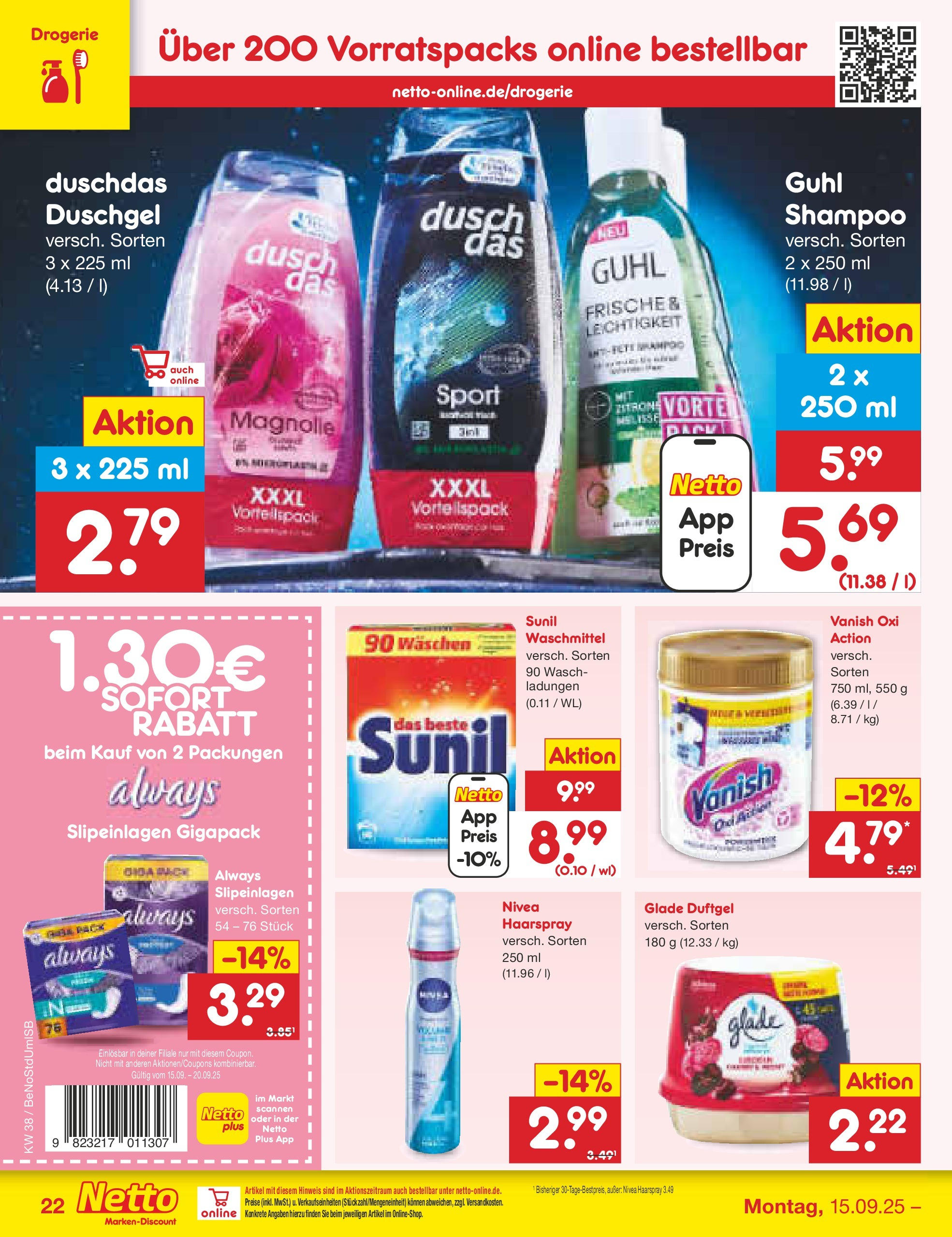 Netto Marken-Discount prospekt Berlin-Spandau	 (ab 15.09.2025) » Angebote | Seite: 24 | Produkte: Shampoo, Duschgel, Duschdas, Waschmittel