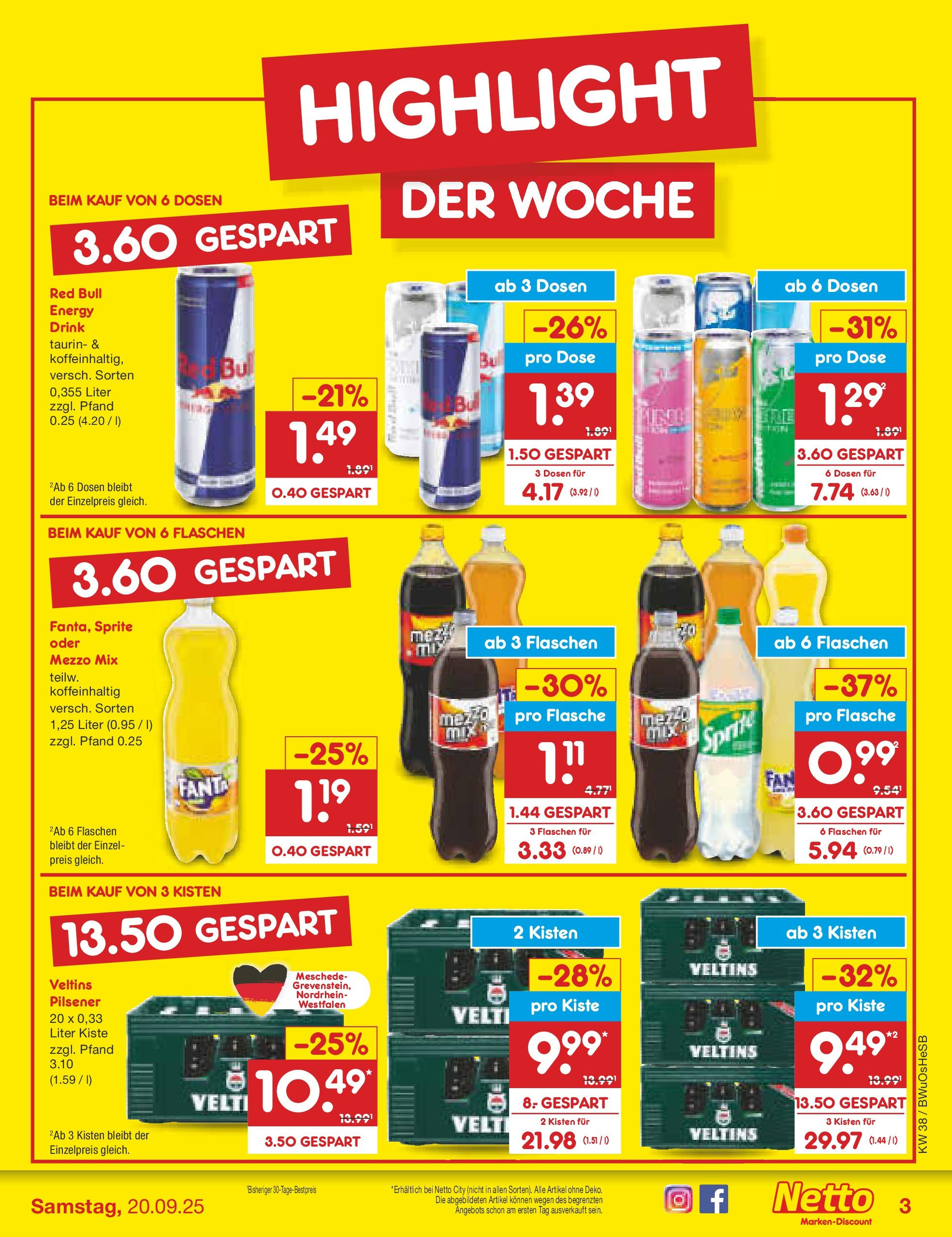 Netto Marken-Discount prospekt Osterode	 (ab 15.09.2025) » Angebote | Seite: 3 | Produkte: Red bull, Fanta, Sprite, Energy