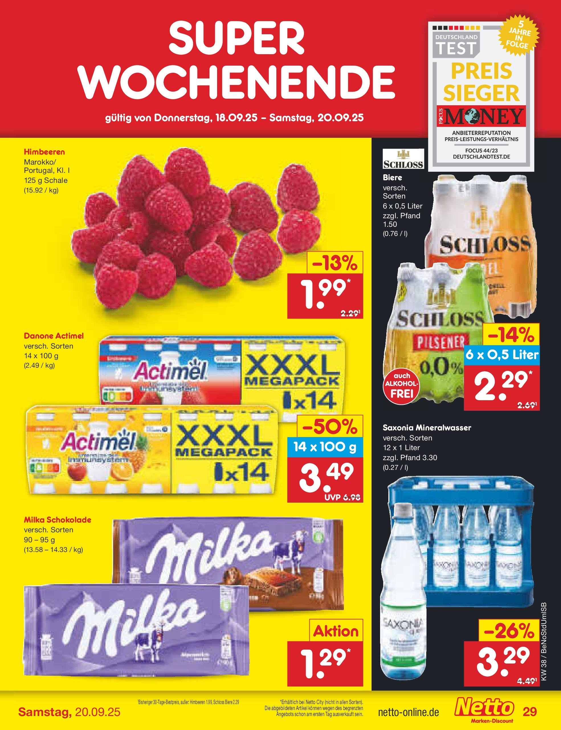 Netto Marken-Discount prospekt Berlin-Spandau	 (ab 15.09.2025) » Angebote | Seite: 33 | Produkte: Schokolade, Milka schokolade, Milka, Mineralwasser