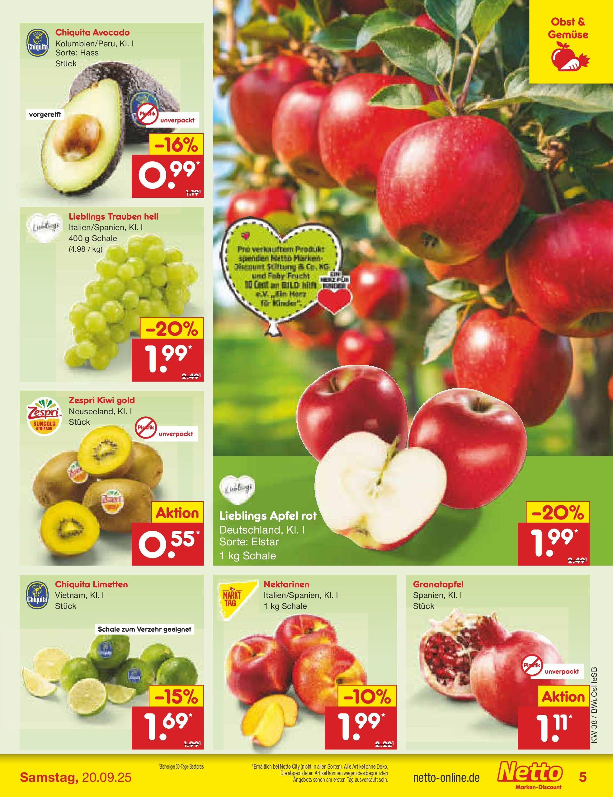 Netto Marken-Discount prospekt Osterode	 (ab 15.09.2025) » Angebote | Seite: 5 | Produkte: Trauben, Äpfel, Gemüse, Kiwi