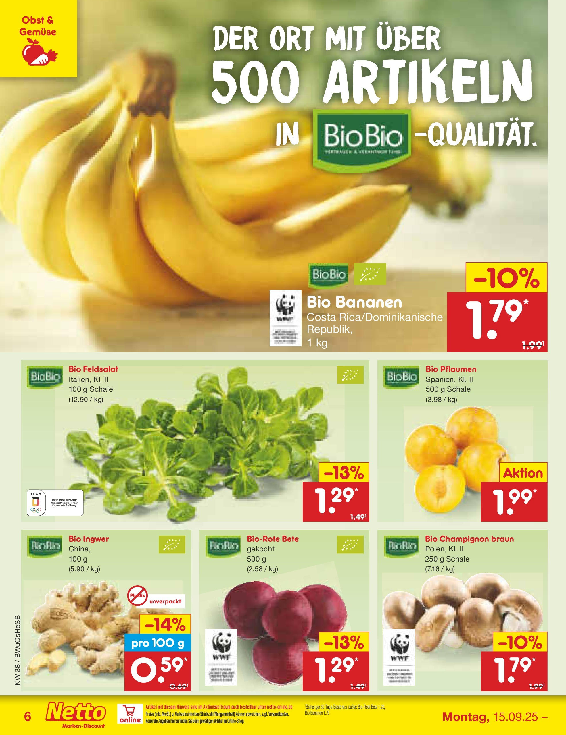 Netto Marken-Discount prospekt Osterode	 (ab 15.09.2025) » Angebote | Seite: 6 | Produkte: Pflaumen, Bananen, Gemüse, Obst