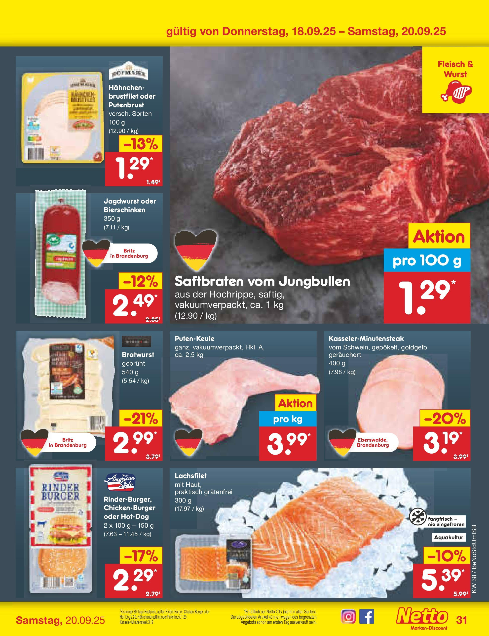 Netto Marken-Discount prospekt Berlin-Spandau	 (ab 15.09.2025) » Angebote | Seite: 35 | Produkte: Hahnchen, Bratwurst, Burger, Wurst