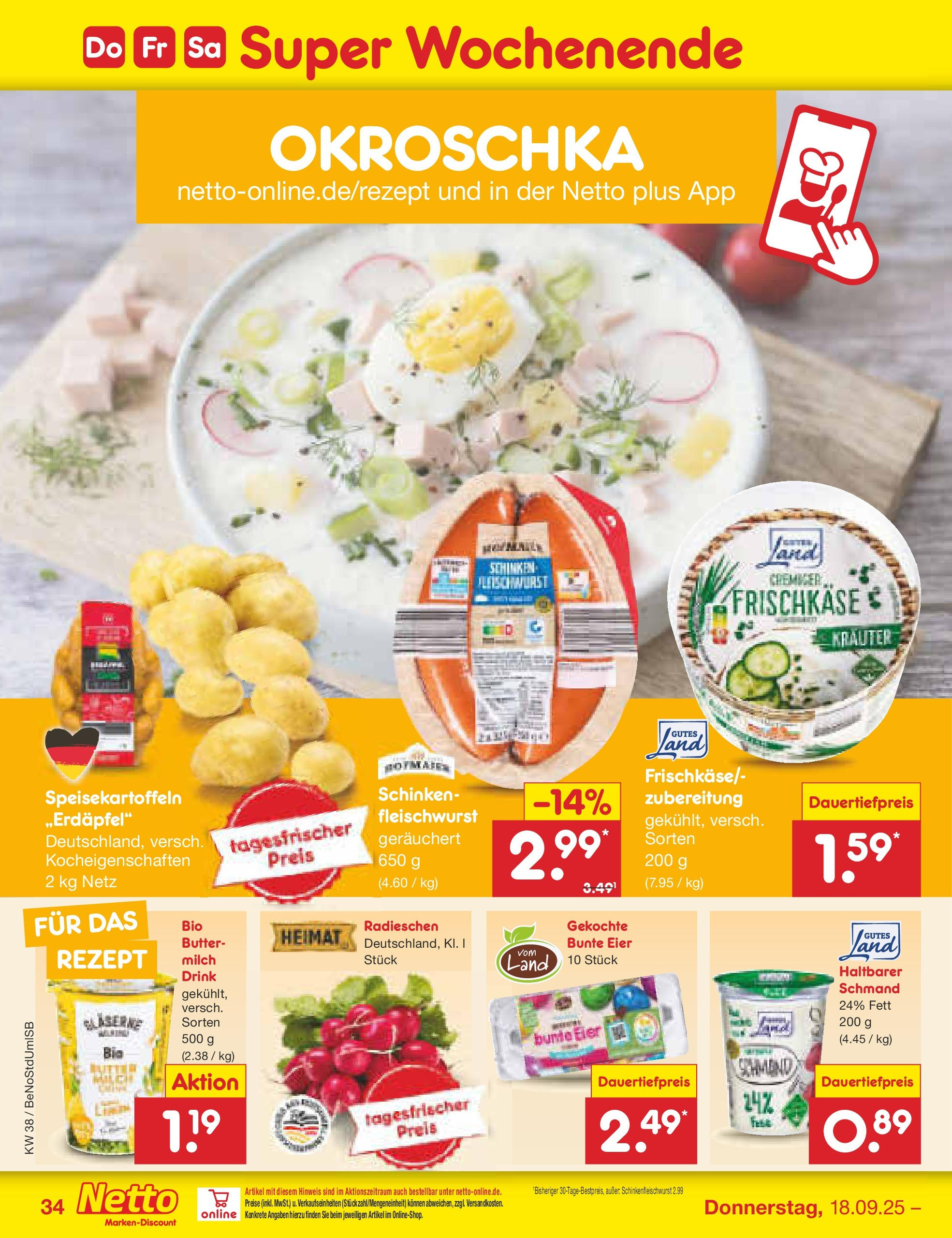 Netto Marken-Discount prospekt Berlin-Spandau	 (ab 15.09.2025) » Angebote | Seite: 38 | Produkte: Milch, Butter, Eier, Frischkase