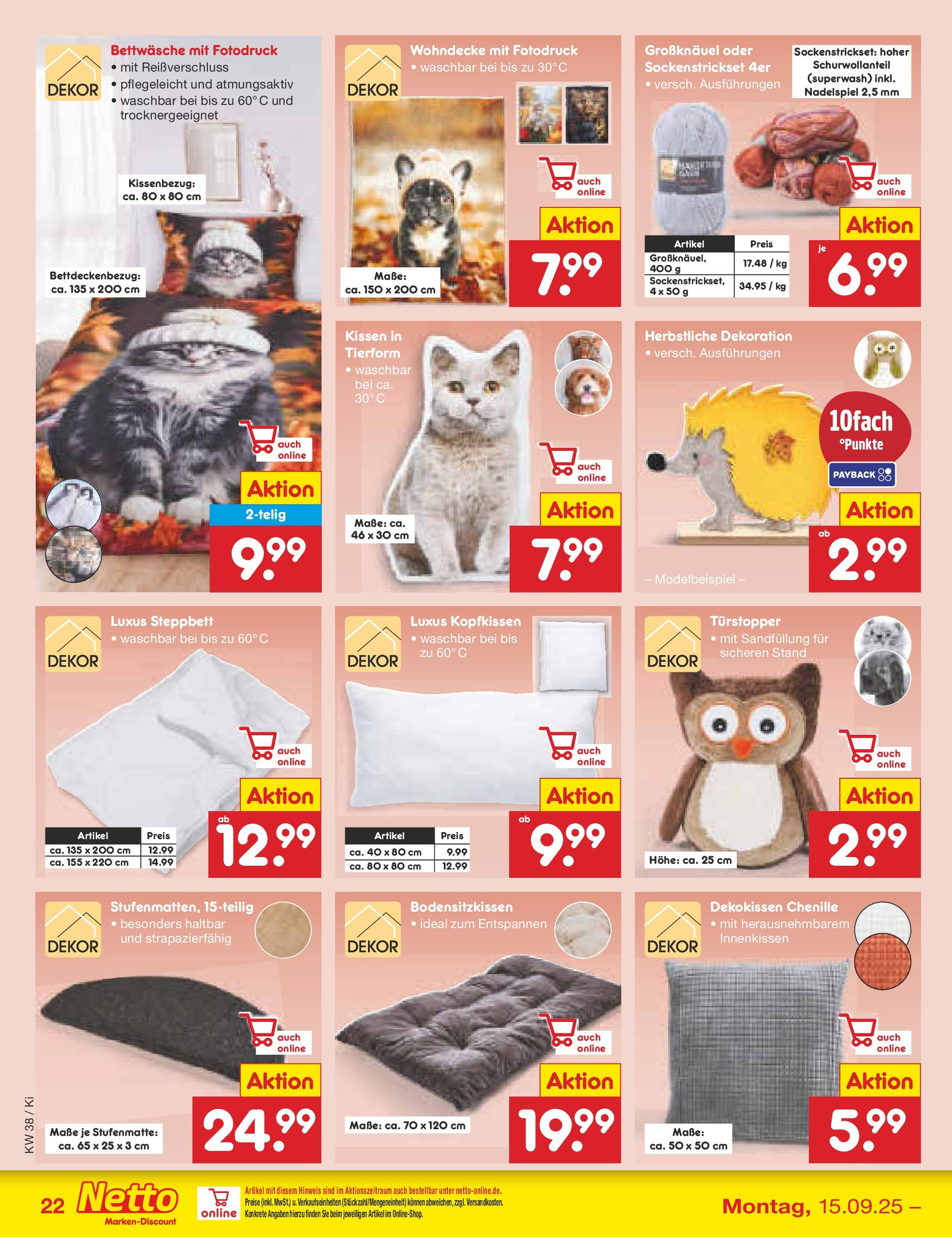 Netto Marken-Discount prospekt Mistelbach	 (ab 14.09.2025) » Angebote | Seite: 24 | Produkte: Kissen, Bettwäsche, Kopfkissen, Stufenmatte