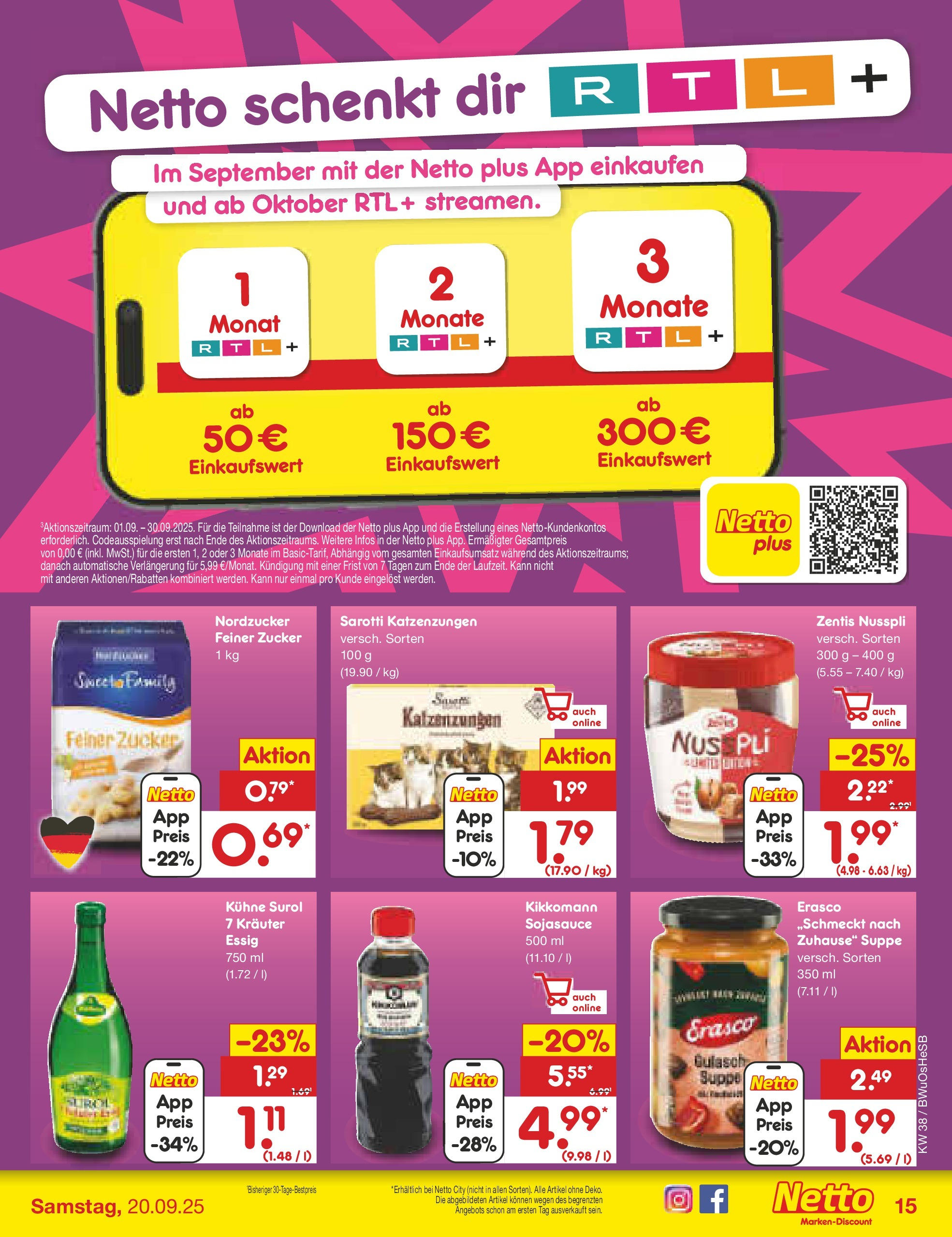 Netto Marken-Discount prospekt Osterode	 (ab 15.09.2025) » Angebote | Seite: 15 | Produkte: Essig, Zucker, Erasco, Zentis nusspli