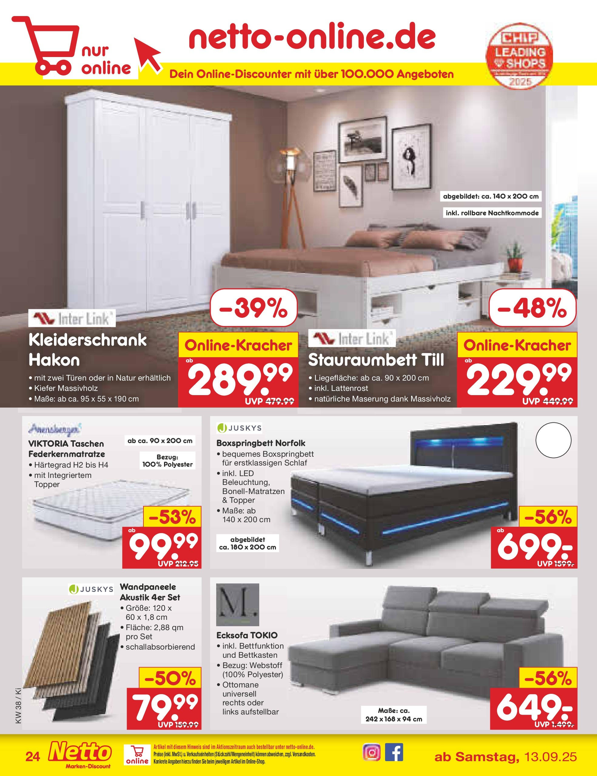 Netto Marken-Discount prospekt Mistelbach	 (ab 14.09.2025) » Angebote | Seite: 28 | Produkte: Kleiderschrank, Lattenrost, Boxspringbett, Topper