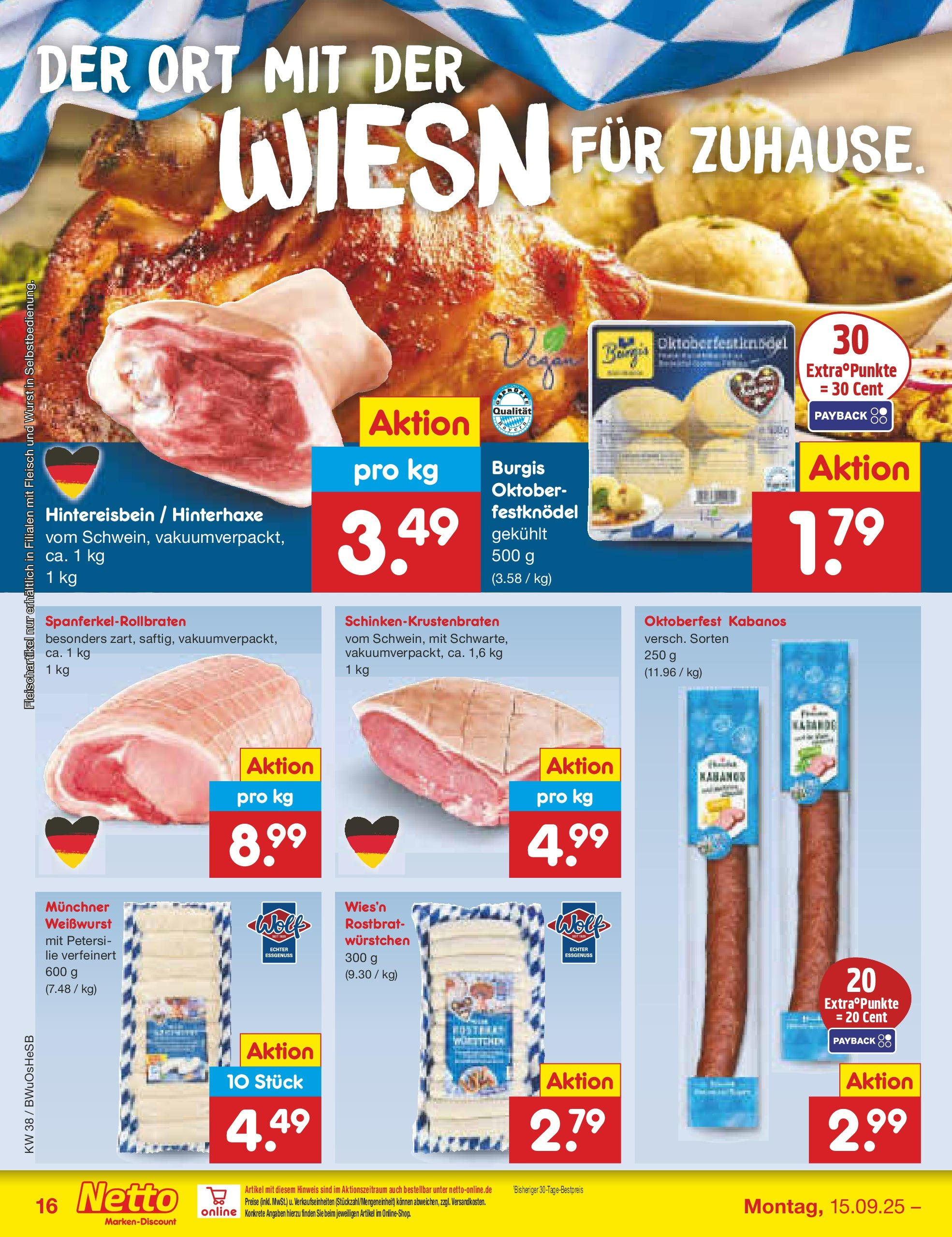 Netto Marken-Discount prospekt Osterode	 (ab 15.09.2025) » Angebote | Seite: 16 | Produkte: Weißwurst, Wurst, Fleisch