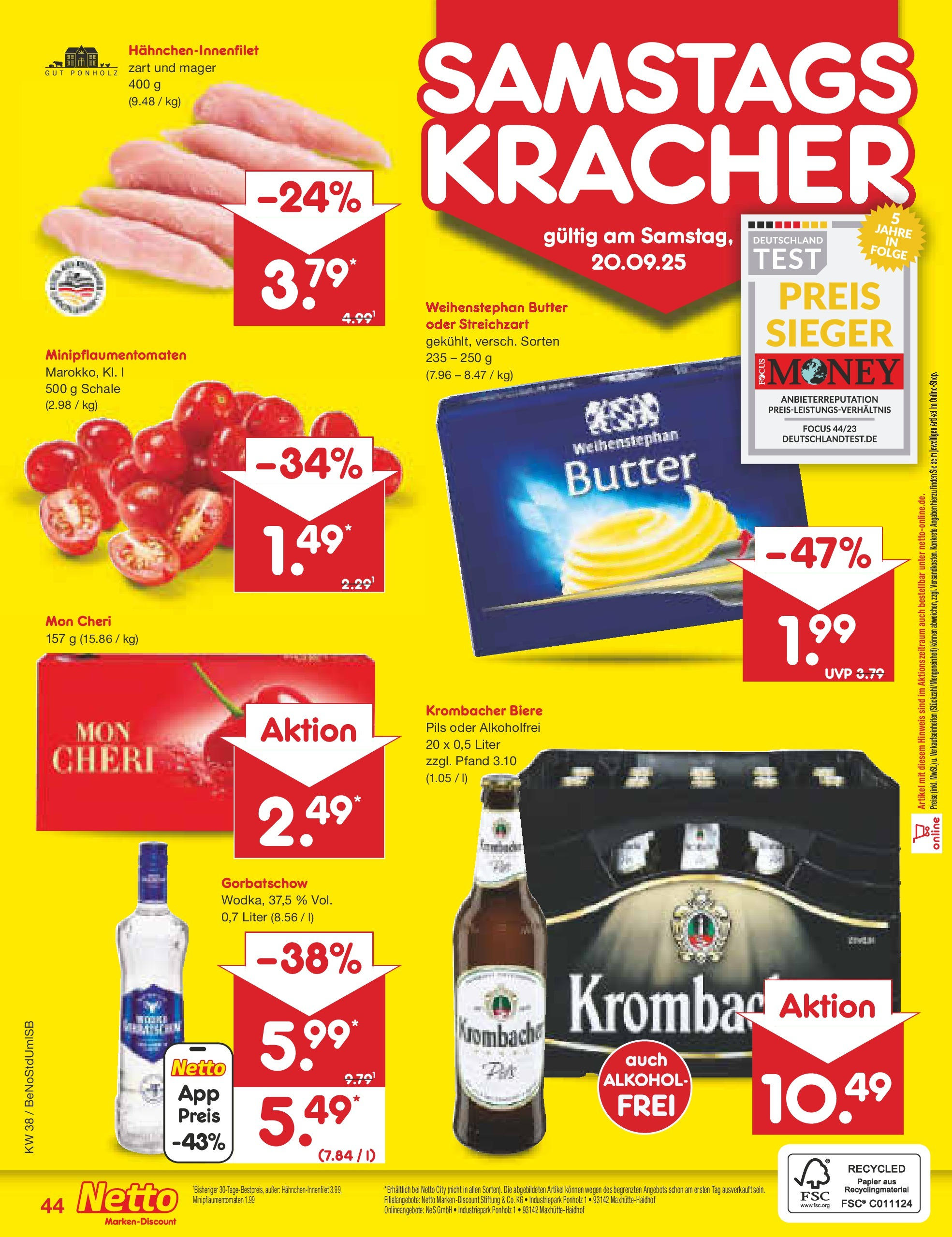 Netto Marken-Discount prospekt Berlin-Spandau	 (ab 15.09.2025) » Angebote | Seite: 51 | Produkte: Pils, Weihenstephan butter, Krombacher, Mon cheri