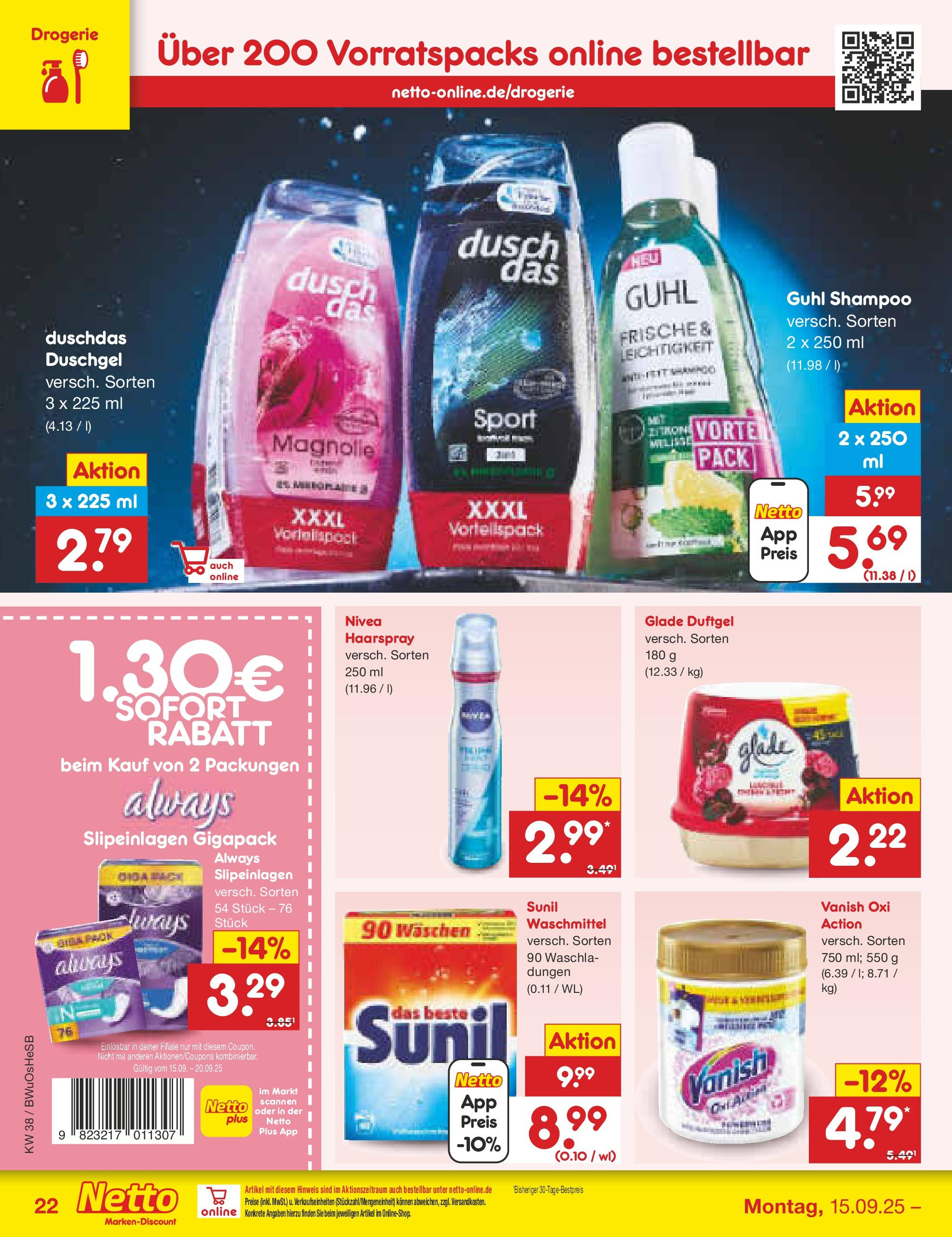 Netto Marken-Discount prospekt Osterode	 (ab 15.09.2025) » Angebote | Seite: 24 | Produkte: Shampoo, Haarspray, Duschdas, Waschmittel