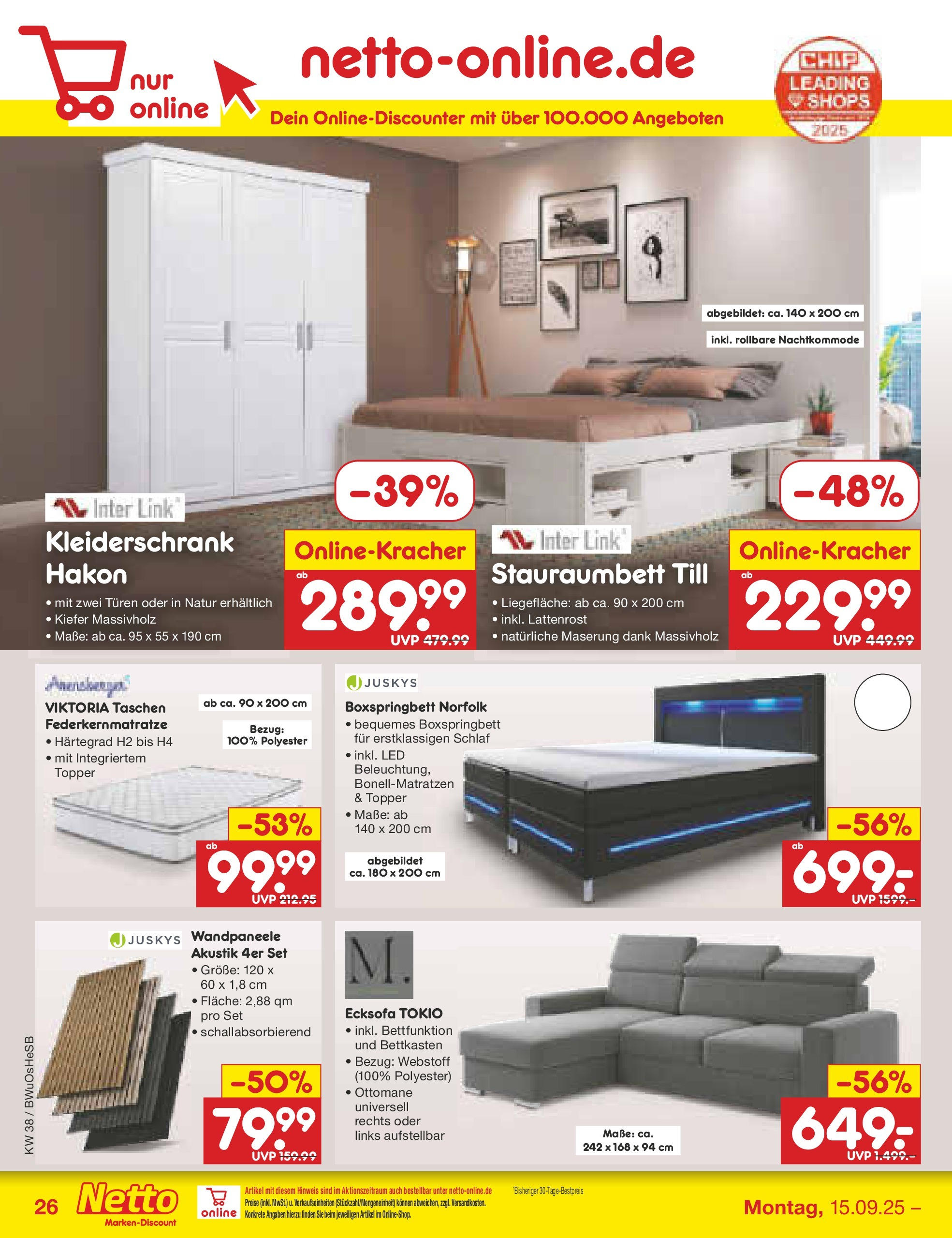 Netto Marken-Discount prospekt Osterode	 (ab 15.09.2025) » Angebote | Seite: 30 | Produkte: Ecksofa, Lattenrost, Boxspringbett, Topper