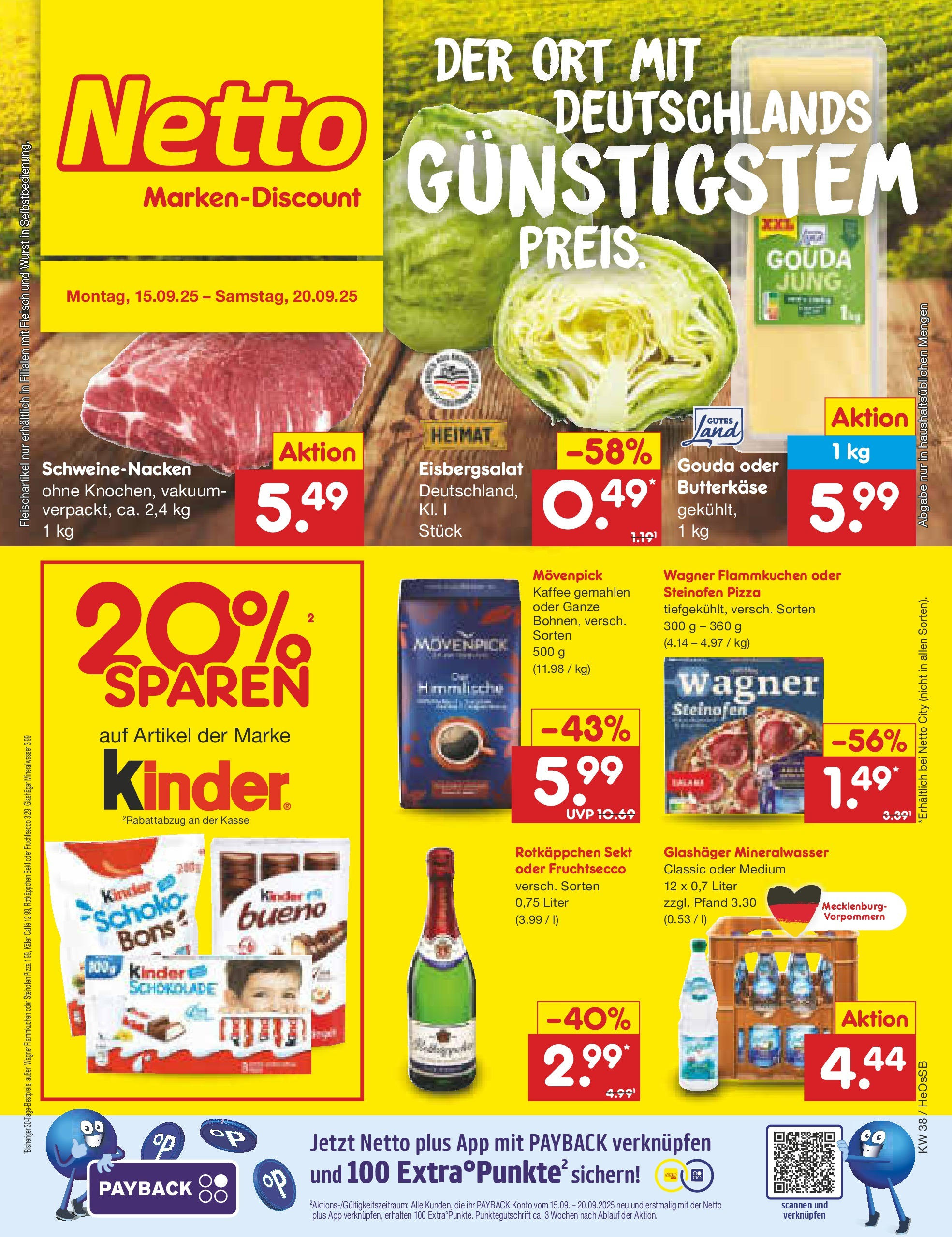 Netto Marken-Discount prospekt Kröpelin	 (ab 15.09.2025) » Angebote | Seite: 1 | Produkte: Schokolade, Mineralwasser, Fruchtsecco, Fleisch