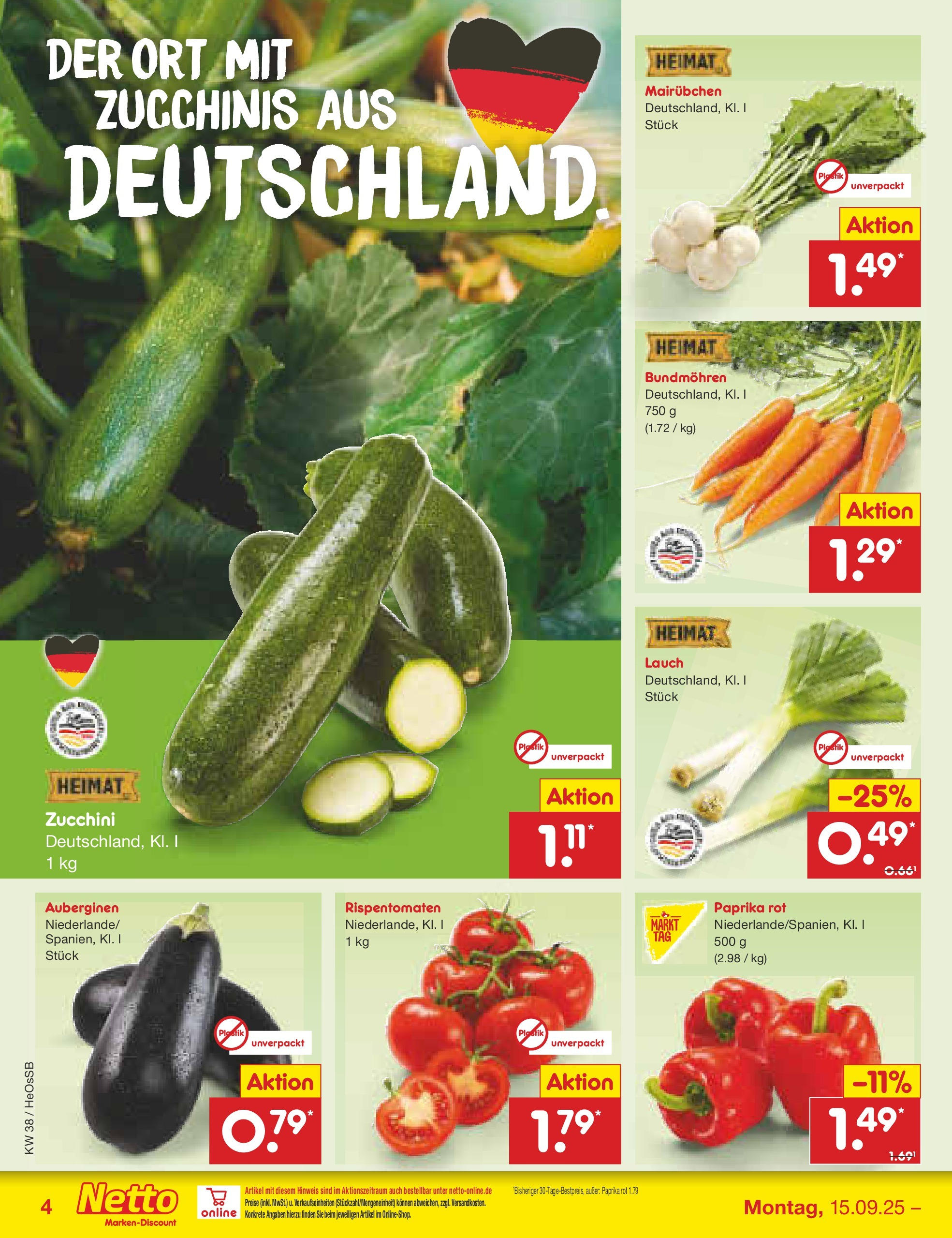 Netto Marken-Discount prospekt Kröpelin	 (ab 15.09.2025) » Angebote | Seite: 4 | Produkte: Paprika rot, Paprika, Zucchini