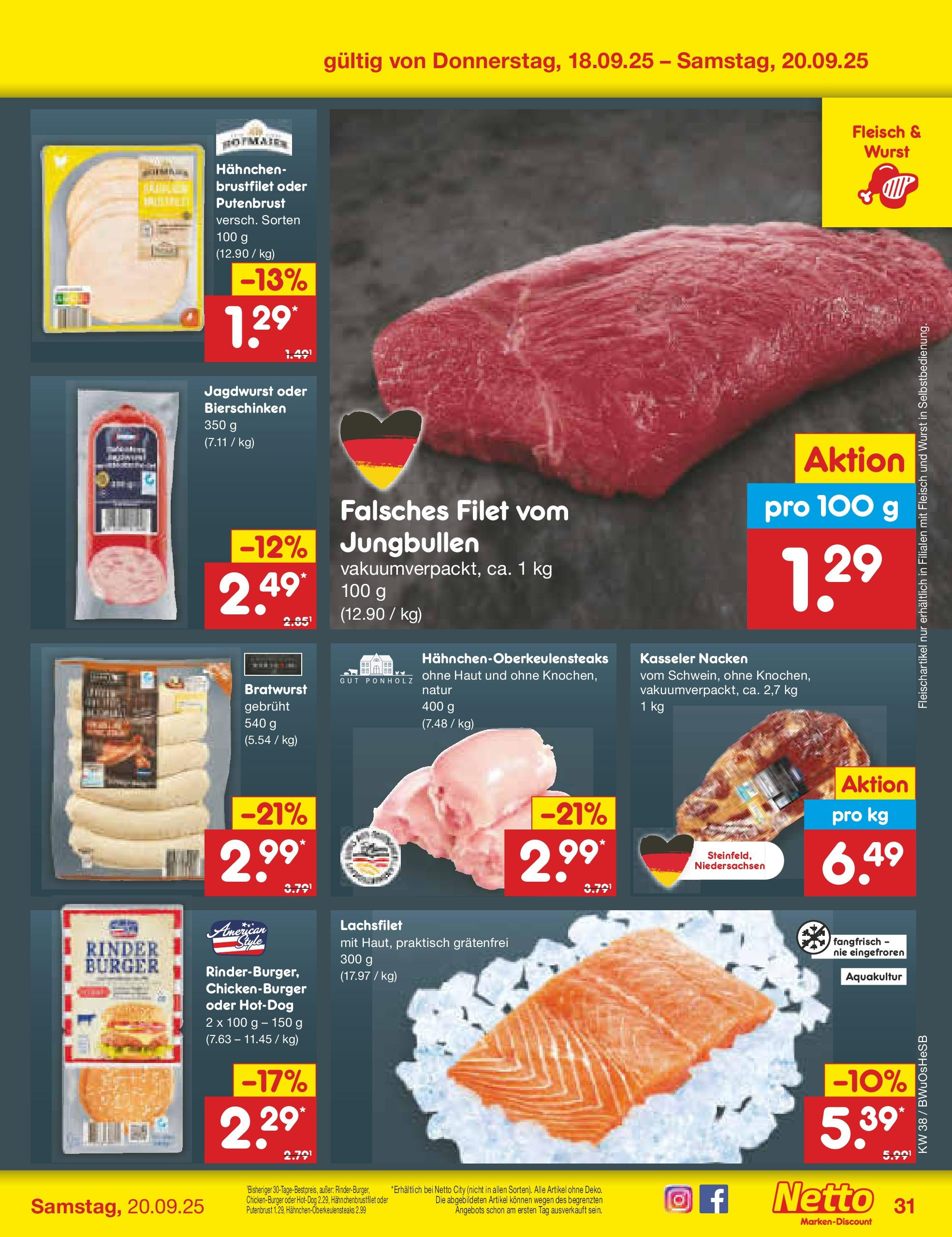 Netto Marken-Discount prospekt Osterode	 (ab 15.09.2025) » Angebote | Seite: 35 | Produkte: Hahnchen, Bratwurst, Burger, Wurst
