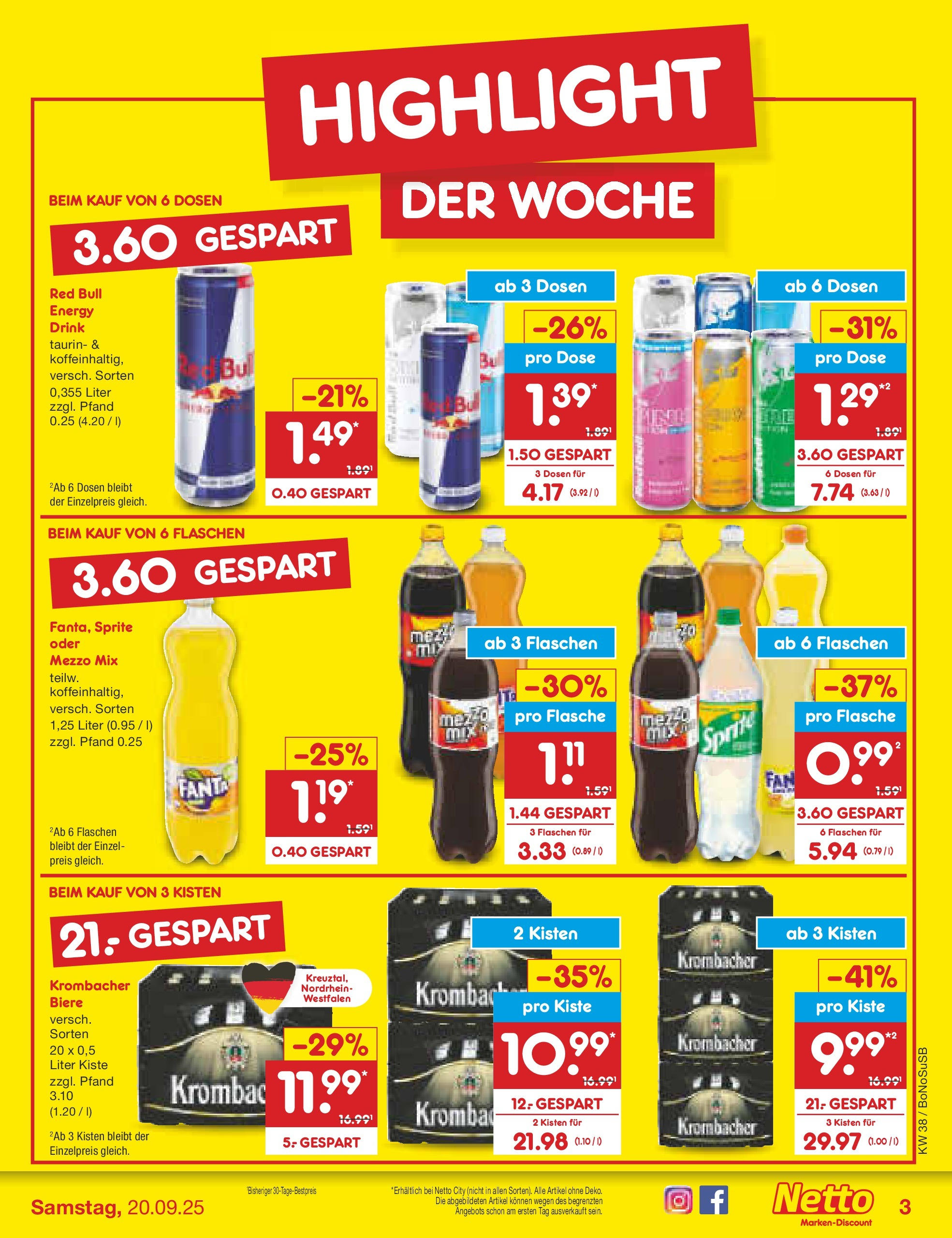 Netto Marken-Discount prospekt Herne	 (ab 15.09.2025) » Angebote | Seite: 3 | Produkte: Mezzo mix, Sprite, Energy, Krombacher