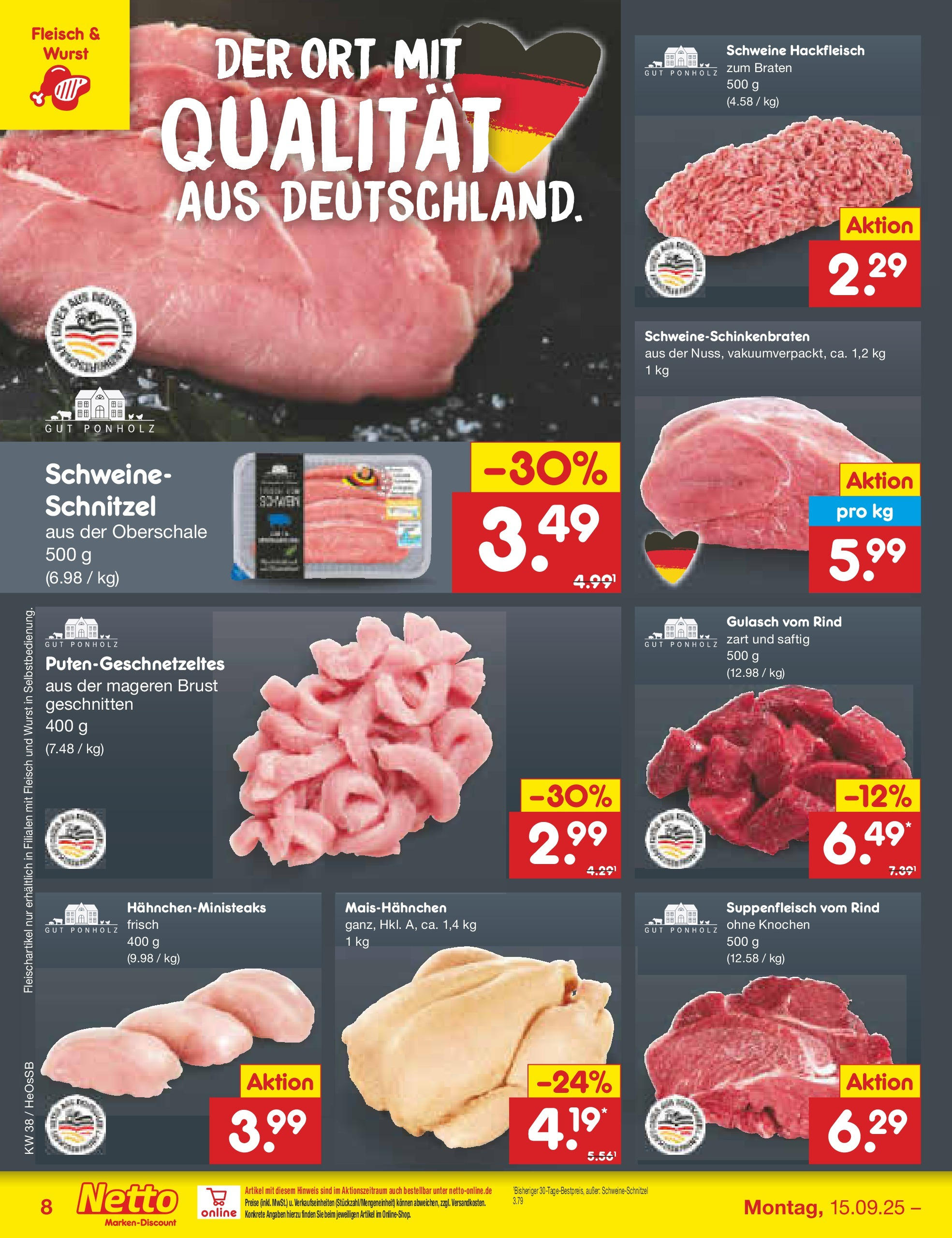Netto Marken-Discount prospekt Kröpelin	 (ab 15.09.2025) » Angebote | Seite: 8 | Produkte: Schnitzel, Wurst, Fleisch, Hackfleisch