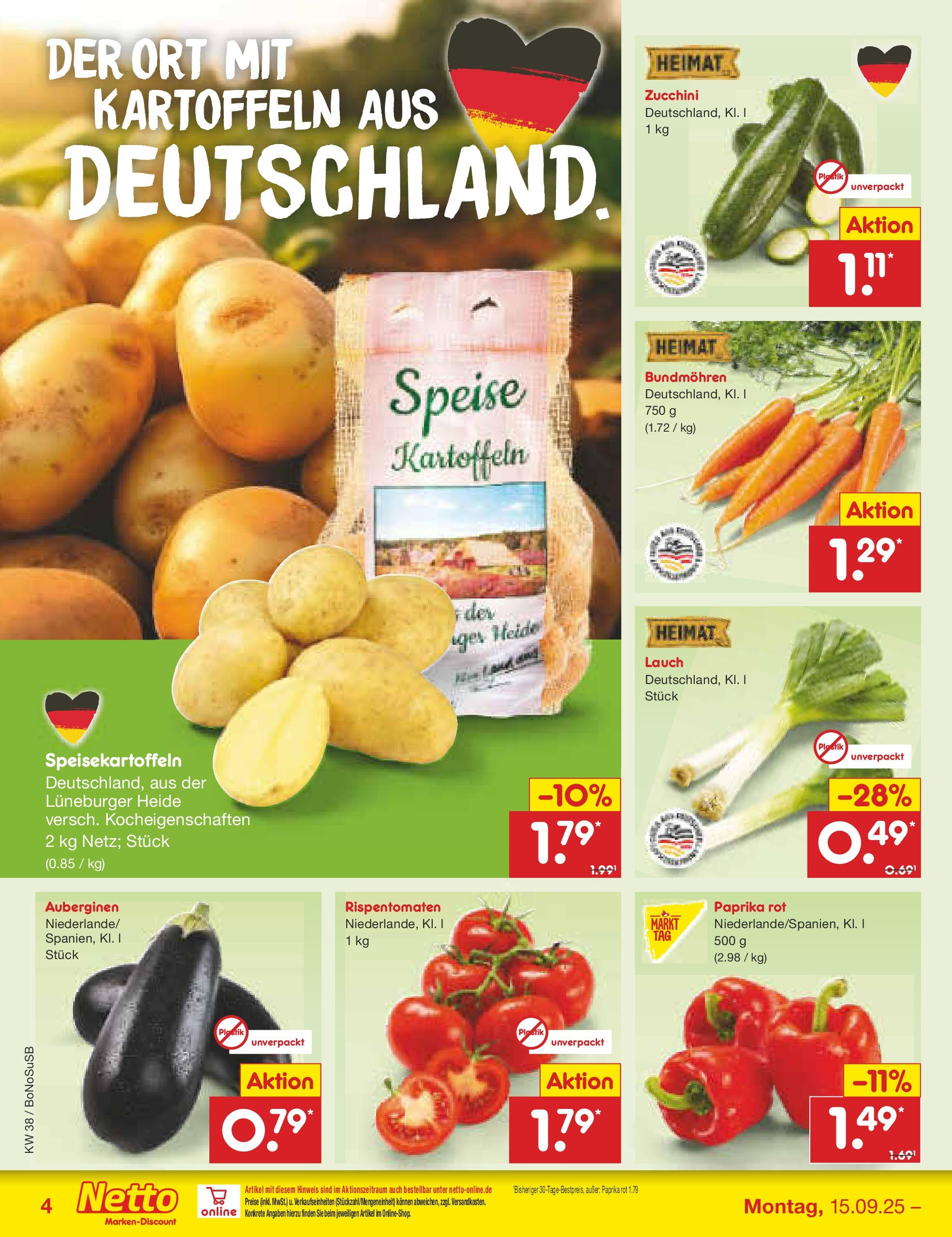 Netto Marken-Discount prospekt Herne	 (ab 15.09.2025) » Angebote | Seite: 4 | Produkte: Paprika rot, Kartoffeln, Paprika, Zucchini