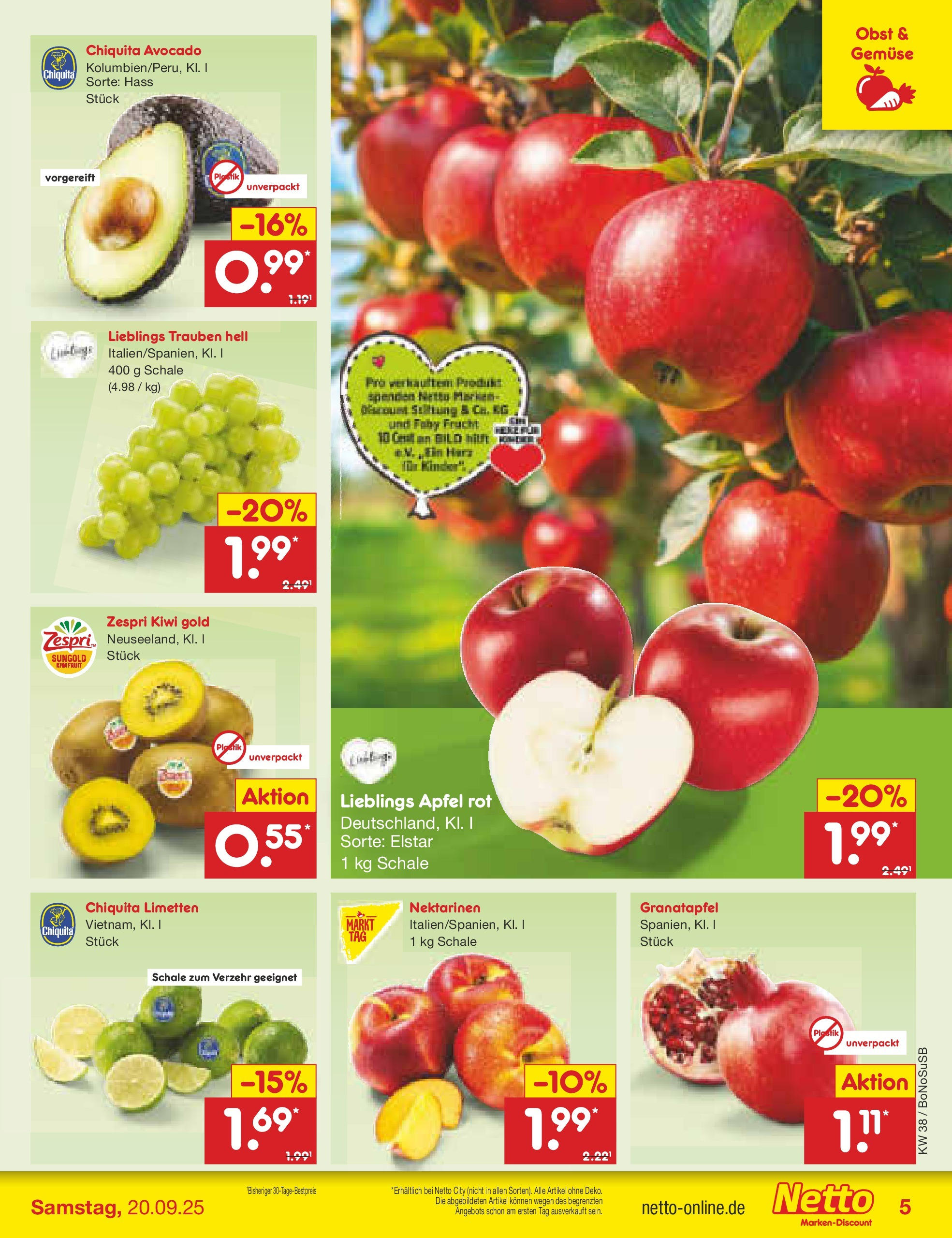 Netto Marken-Discount prospekt Herne	 (ab 15.09.2025) » Angebote | Seite: 5 | Produkte: Nektarinen, Limetten, Avocado, Kiwi