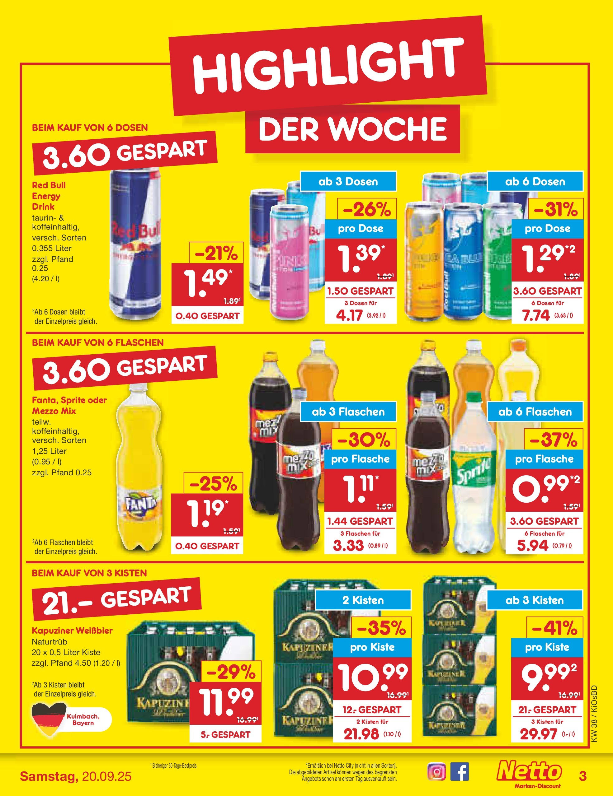 Netto Marken-Discount prospekt Mistelbach	 (ab 14.09.2025) » Angebote | Seite: 3 | Produkte: Mezzo mix, Red bull, Energy, Oder mezzo mix