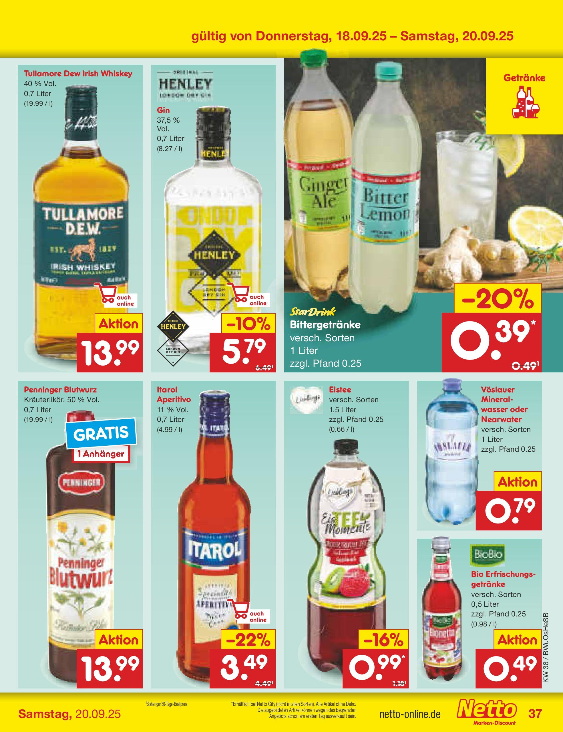 Netto Marken-Discount prospekt Osterode	 (ab 15.09.2025) » Angebote | Seite: 41 | Produkte: Wasser, Gin, Whiskey