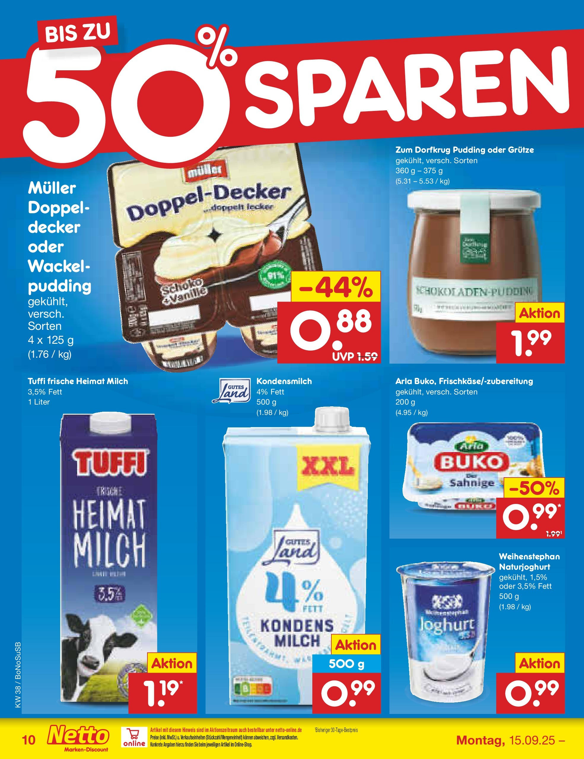 Netto Marken-Discount prospekt Herne	 (ab 15.09.2025) » Angebote | Seite: 10 | Produkte: Milch, Joghurt, Pudding, Arla buko