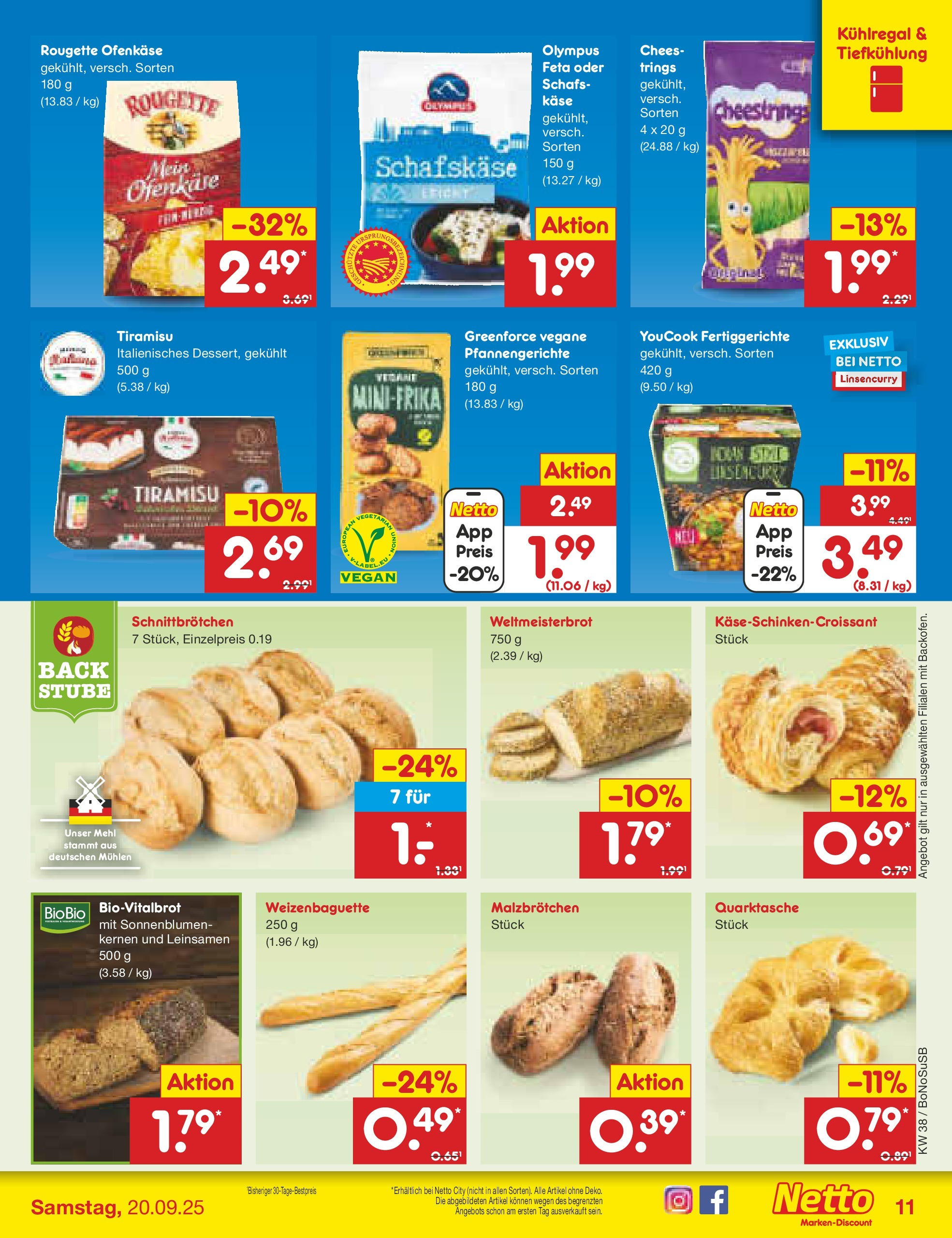 Netto Marken-Discount prospekt Herne	 (ab 15.09.2025) » Angebote | Seite: 11 | Produkte: Käse, Rougette ofenkase, Fertiggerichte, Schafskase