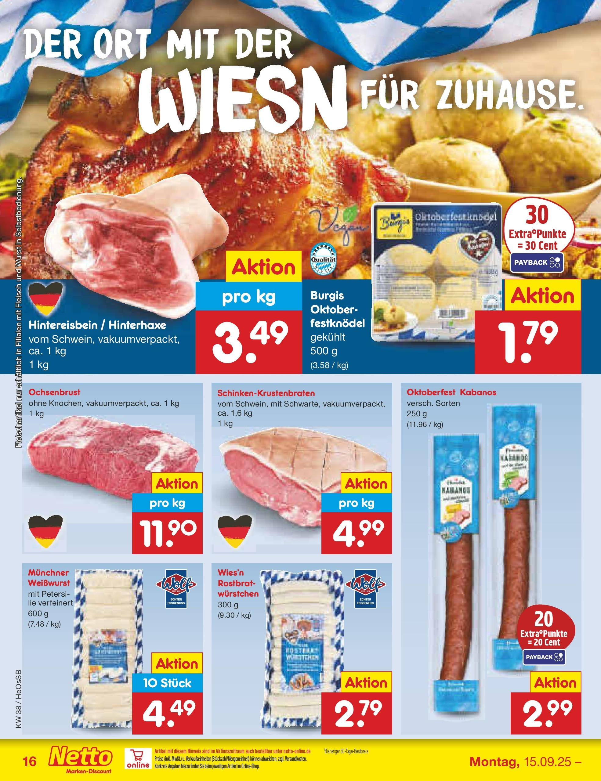 Netto Marken-Discount prospekt Kröpelin	 (ab 15.09.2025) » Angebote | Seite: 16 | Produkte: Weißwurst, Wurst, Fleisch