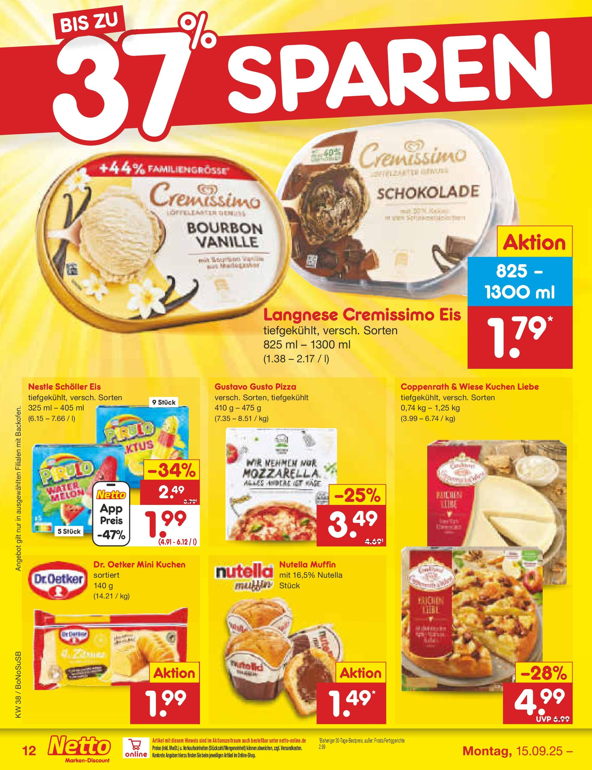 Netto Marken-Discount prospekt Herne	 (ab 15.09.2025) » Angebote | Seite: 12 | Produkte: Langnese cremissimo, Cremissimo, Nutella, Bourbon
