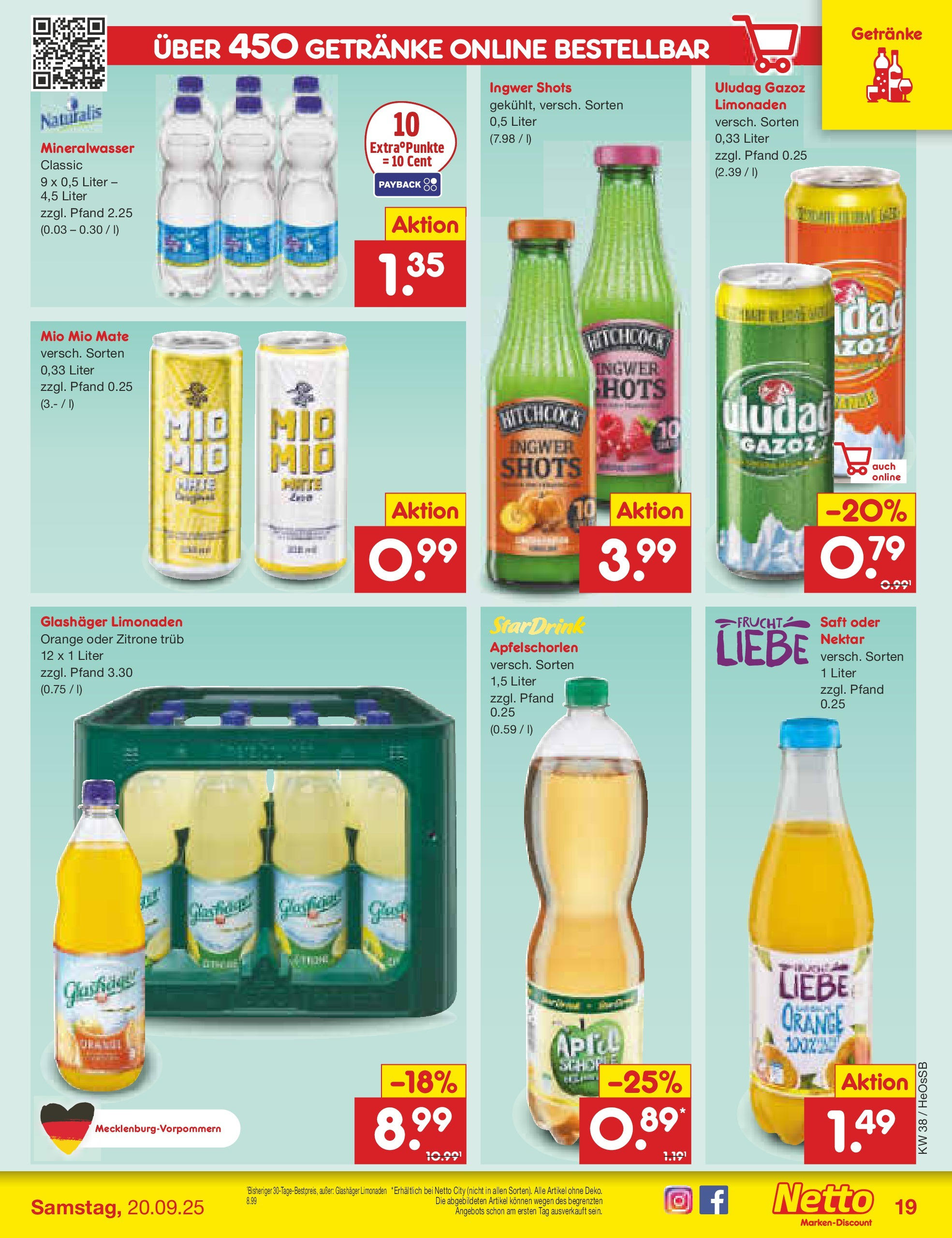 Netto Marken-Discount prospekt Kröpelin	 (ab 15.09.2025) » Angebote | Seite: 19 | Produkte: Mio mio mate, Mineralwasser, Zitrone, Saft