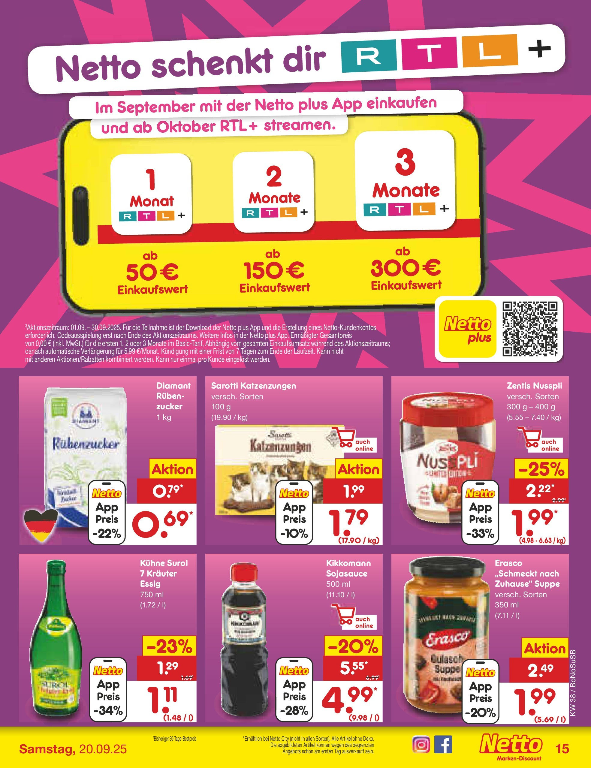Netto Marken-Discount prospekt Herne	 (ab 15.09.2025) » Angebote | Seite: 15 | Produkte: Essig, Gulasch, Zucker, Erasco