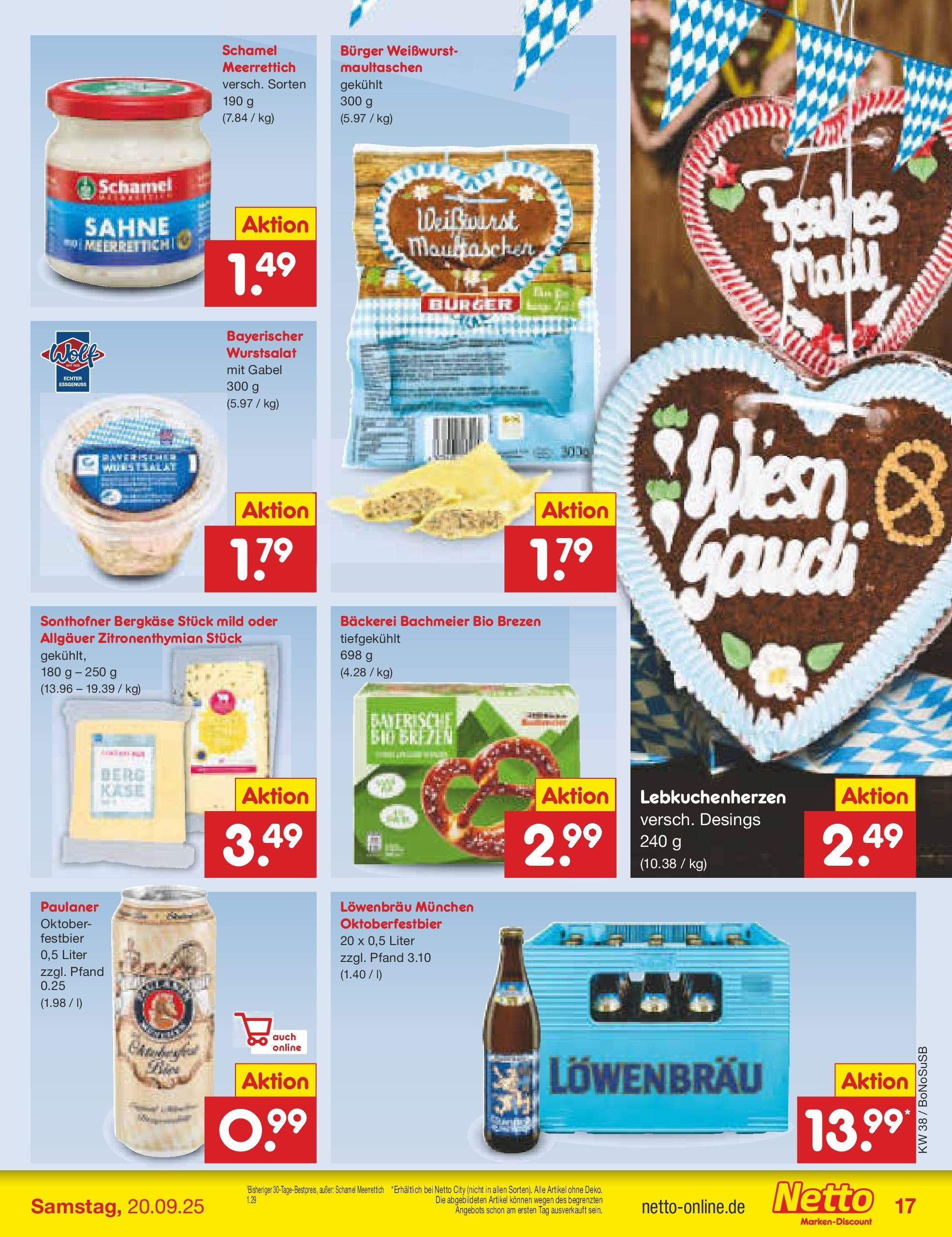 Netto Marken-Discount prospekt Herne	 (ab 15.09.2025) » Angebote | Seite: 17 | Produkte: Bäckerei, Weißwurst, Sahne, Paulaner