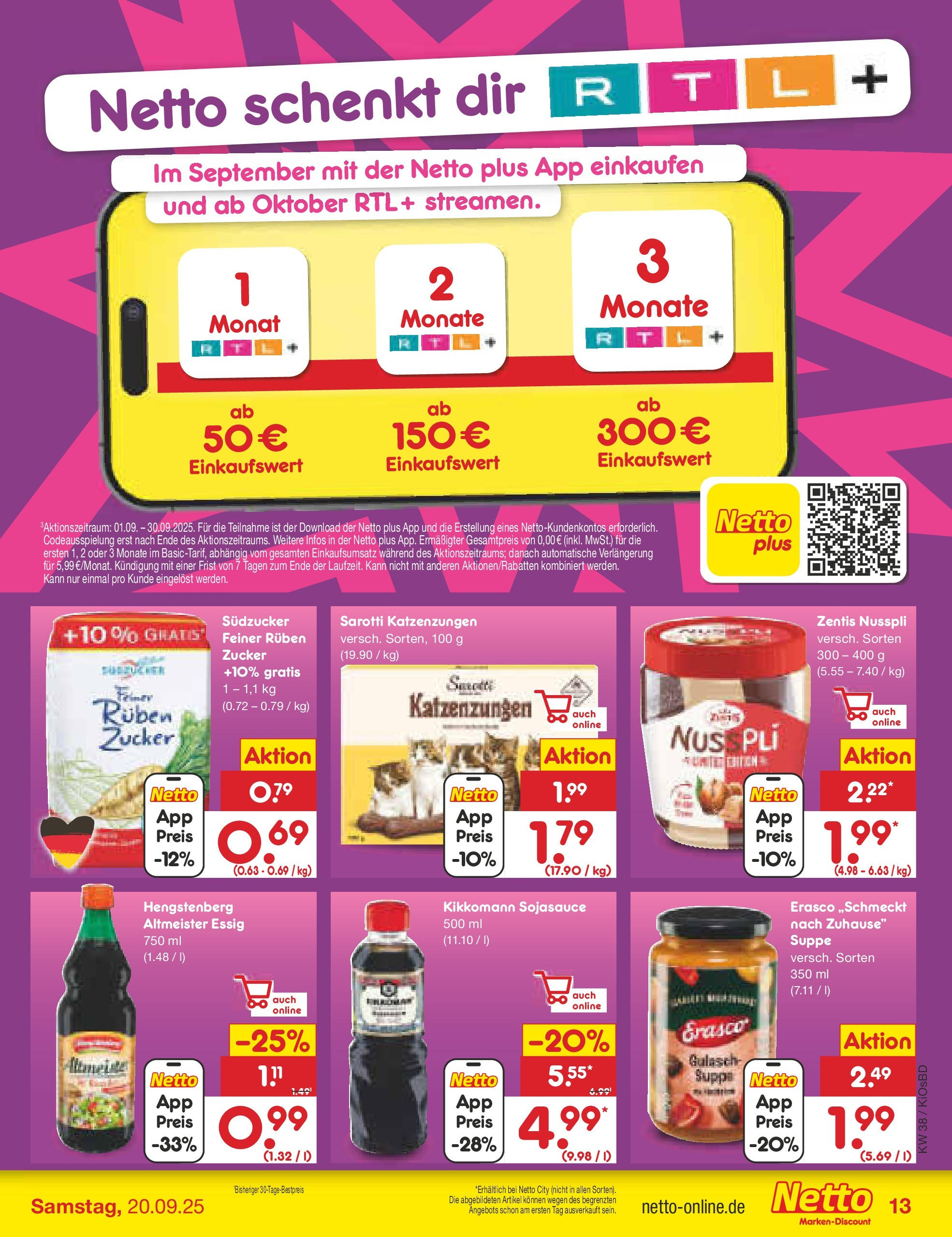 Netto Marken-Discount prospekt Mistelbach	 (ab 14.09.2025) » Angebote | Seite: 13 | Produkte: Essig, Gulasch, Zucker, Erasco