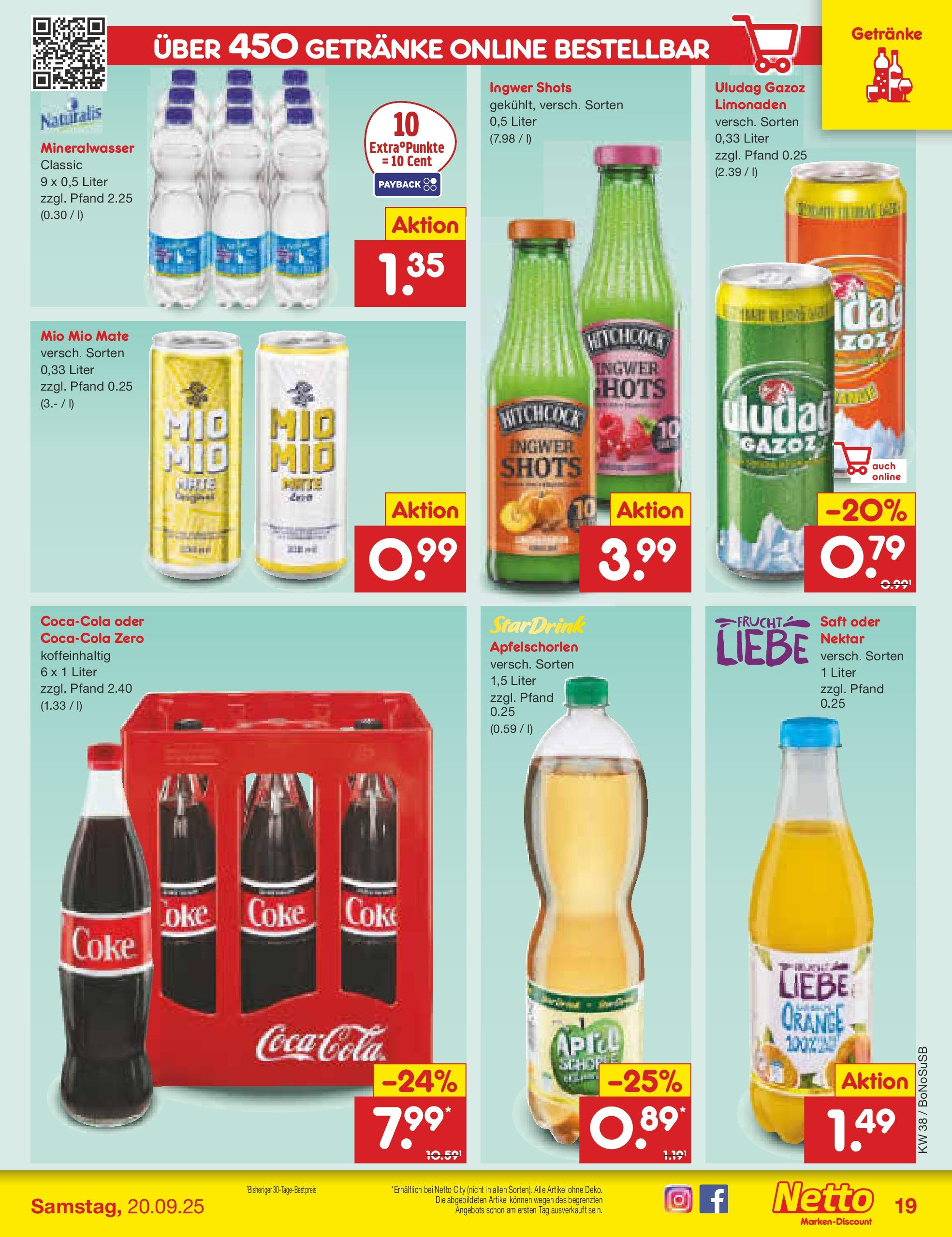 Netto Marken-Discount prospekt Herne	 (ab 15.09.2025) » Angebote | Seite: 19 | Produkte: Mio mio mate, Mineralwasser, Saft